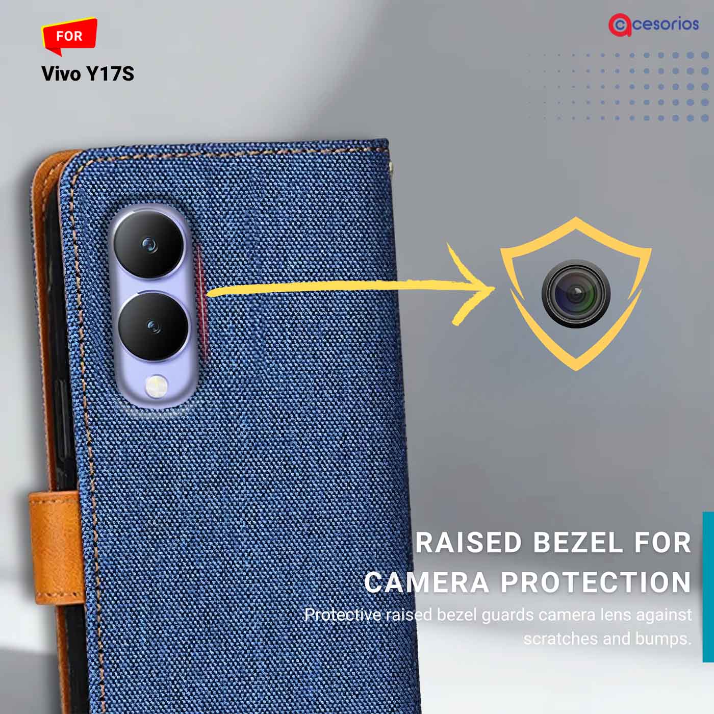 Denim & Leather back panel — Vivo Y17S in Blue mobile case