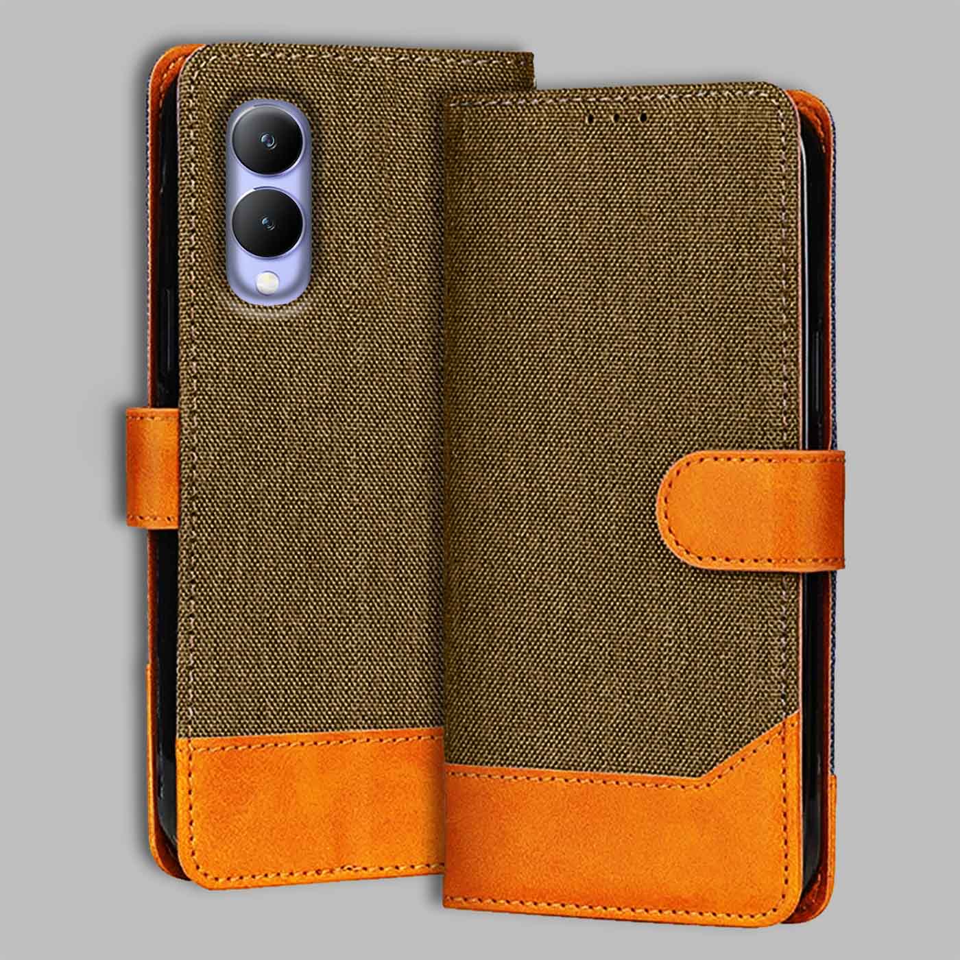 Accesorios Vivo Y17S denim flip cover – Dark Brown – Image 1 #color_dark b