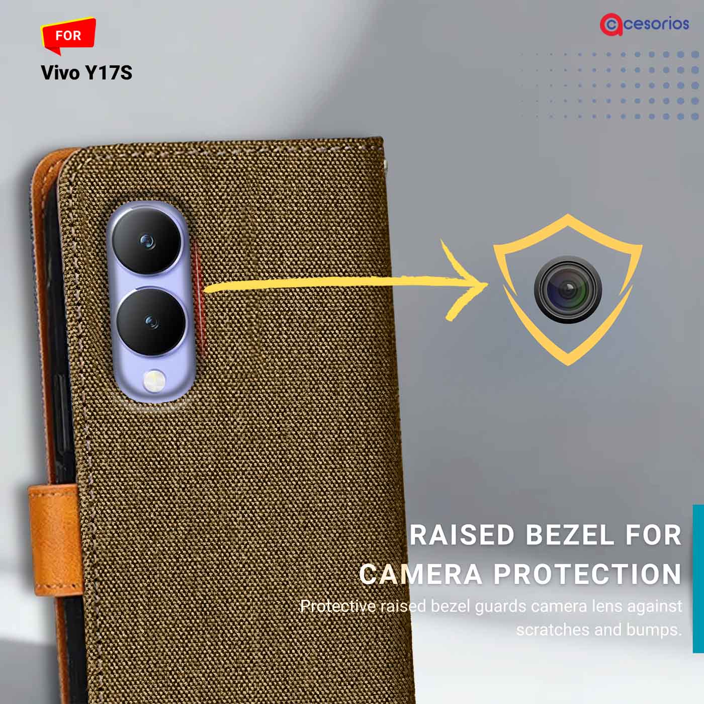 Accesorios Vivo Y17S denim flip cover – Dark Brown – Image 2 #color_dark b