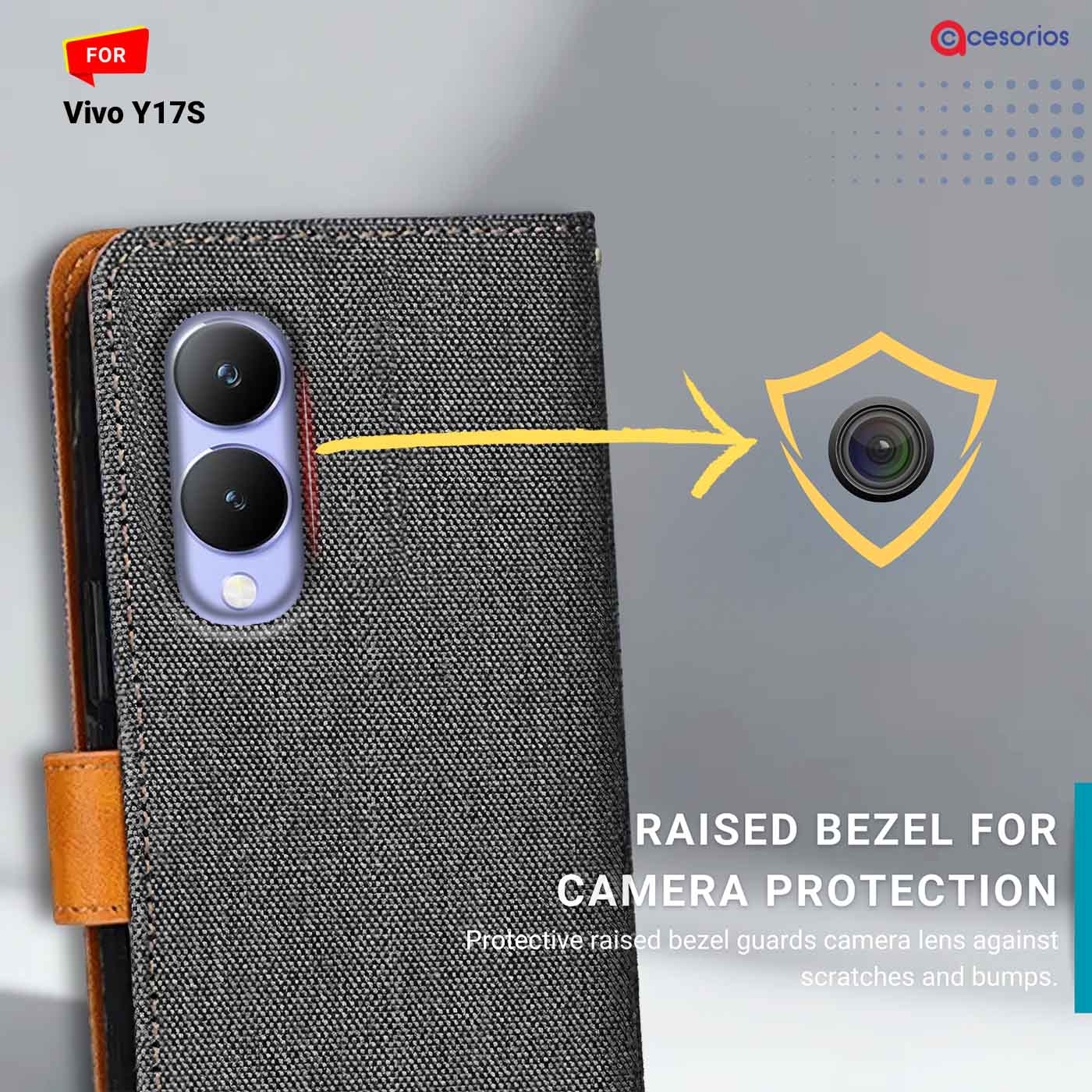 Accesorios Vivo Y17S denim flip cover – Grey – Image 2 #color_