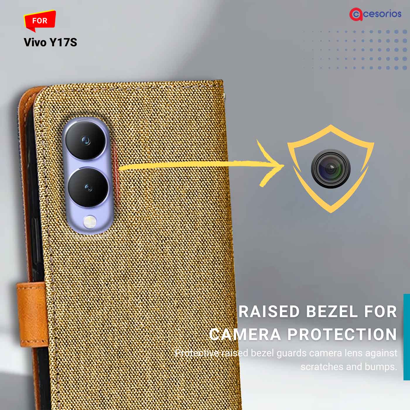 Denim & Leather back panel — Vivo Y17S in Light Brown mobile case