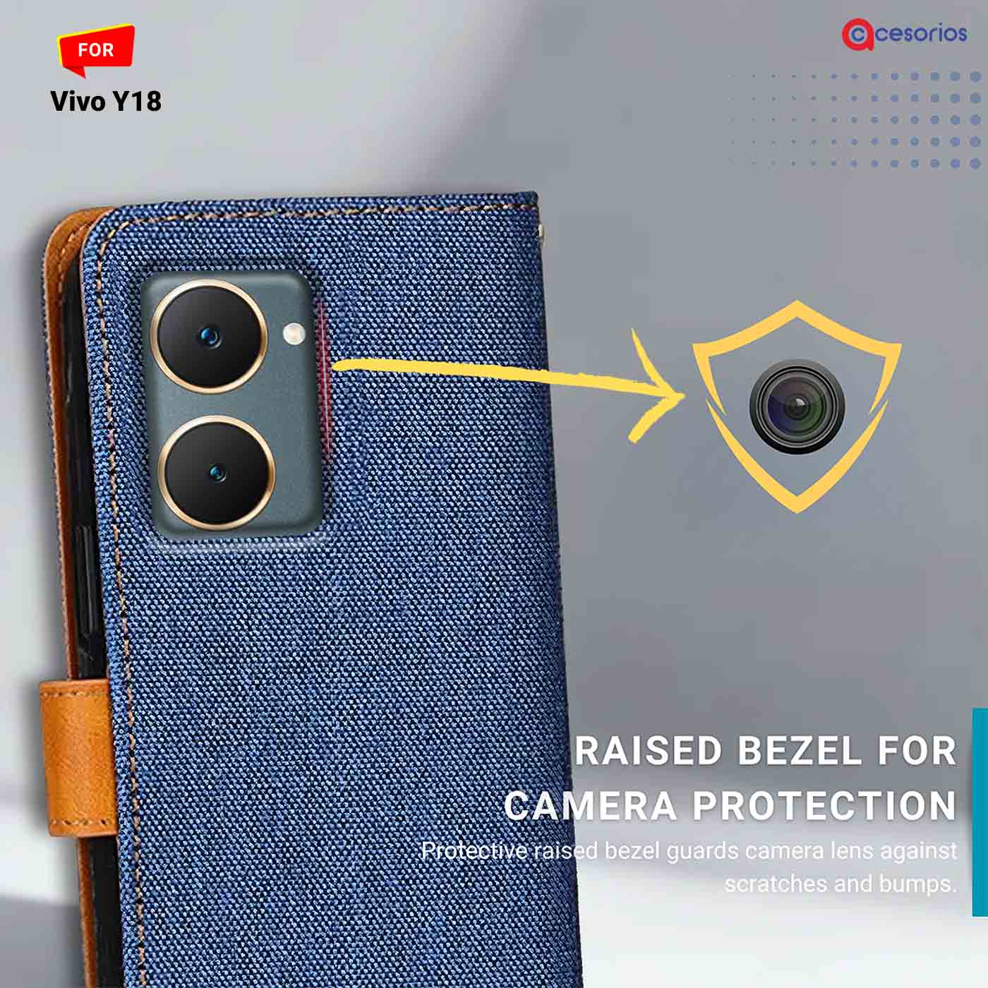 Denim & Leather back panel — Vivo Y18 in Blue mobile case