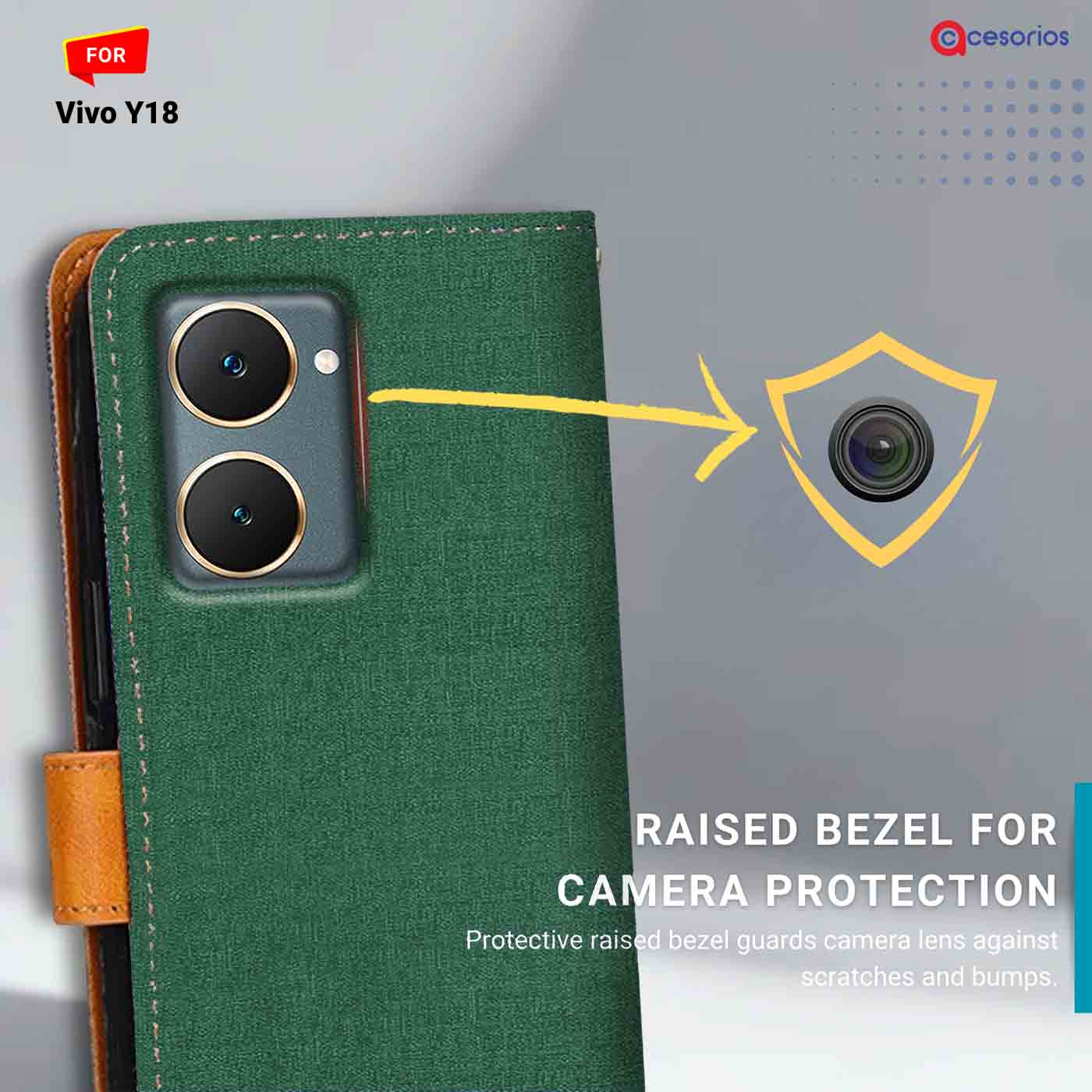 Accesorios Vivo Y18 denim flip cover – Green – Image 2 #color_g