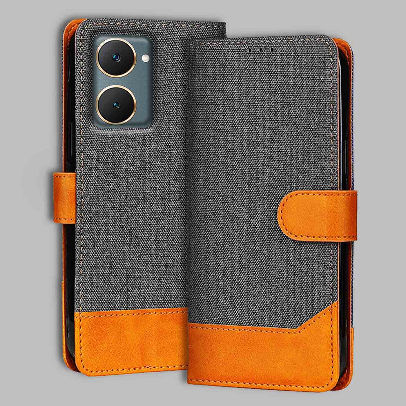 Vivo Y18 flip cover in Grey — front view by Accesorios