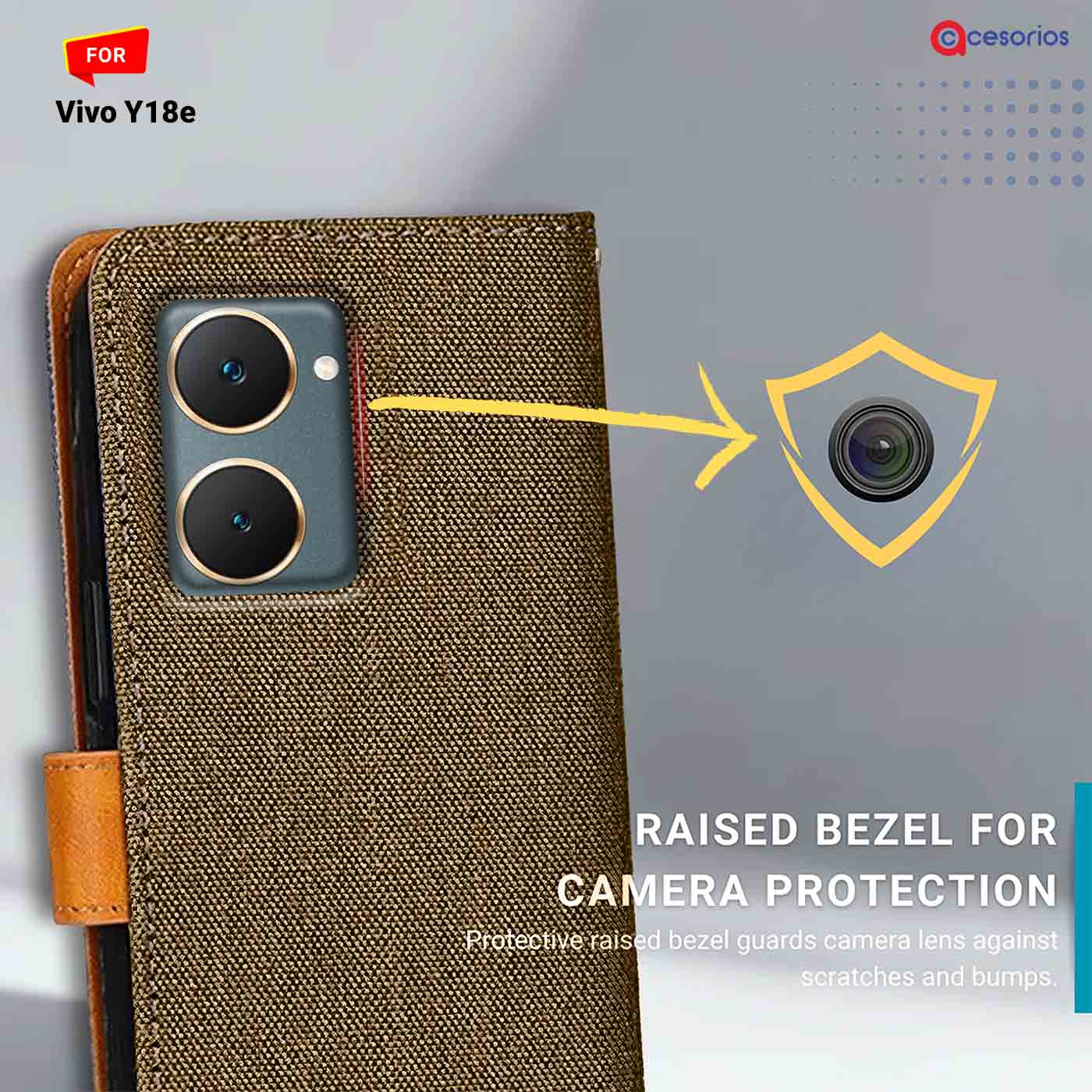 Accesorios Vivo Y18E denim flip cover – Dark Brown – Image 2 #color_dark b