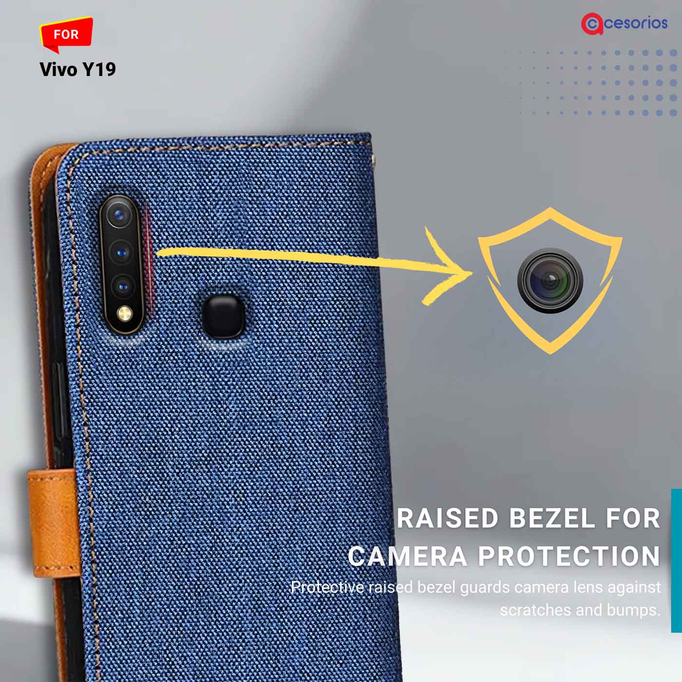 Denim & Leather back panel — Vivo Y19 4G in Blue mobile case