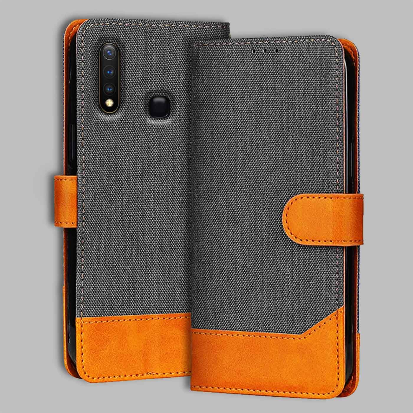 Accesorios Vivo Y19 denim flip cover – Grey – Image 1 #color_