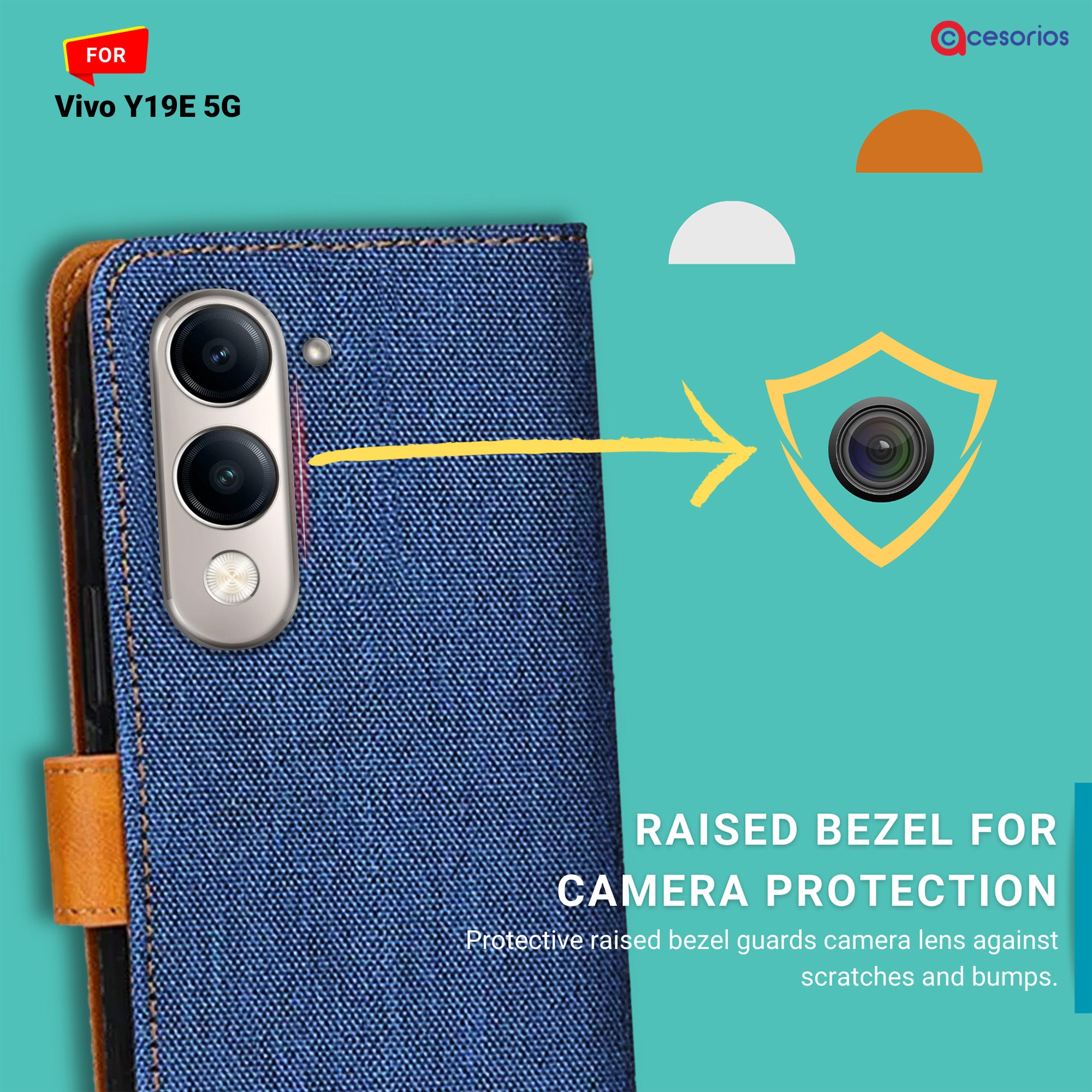 Accesorios Vivo Y19E 5G denim flip cover – Blue – Image 2 #color_blue
