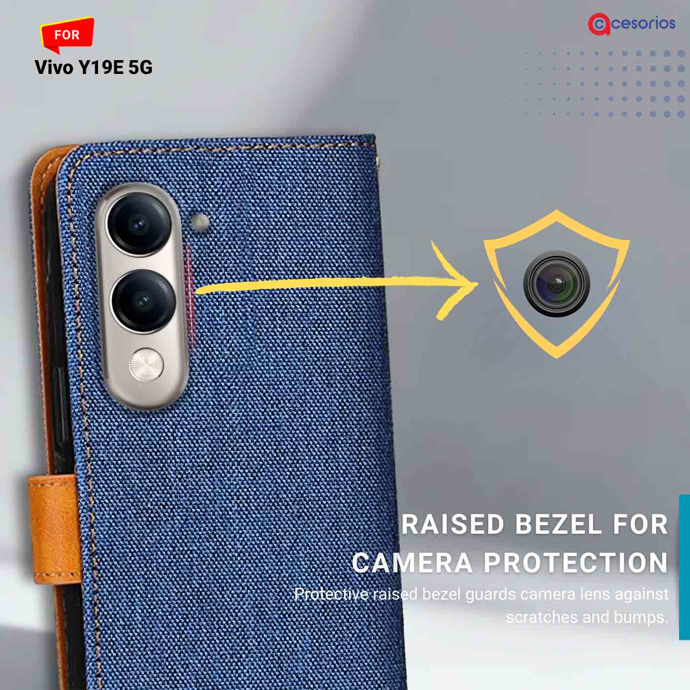Denim & Leather back panel — Vivo Y19E 5G in Blue mobile case