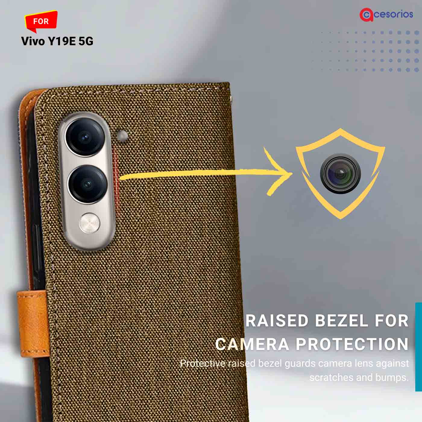 Denim & Leather back panel — Vivo Y19E 5G in Dark Brown mobile case