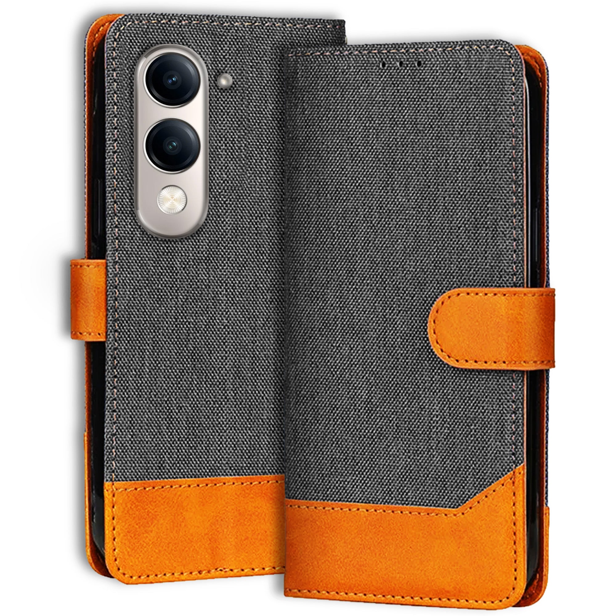 Accesorios Vivo Y19E 5G denim flip cover – Grey – Image 1 #color_grey