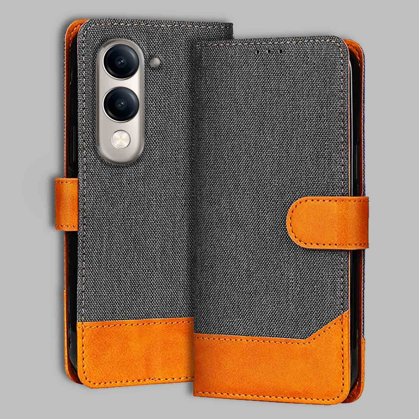 Accesorios Vivo Y19E 5G denim flip cover – Grey – Image 1 #color_