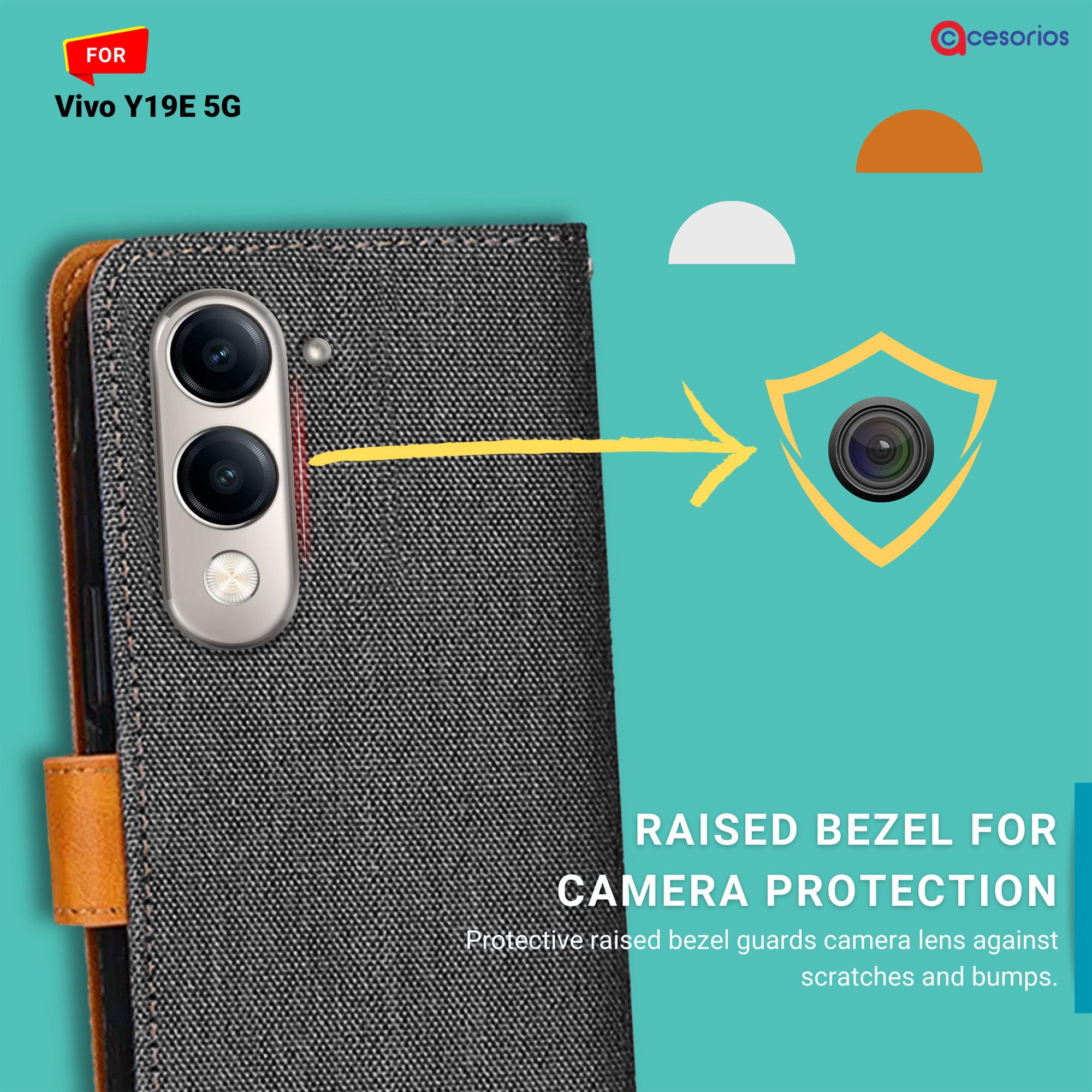 Accesorios Vivo Y19E 5G denim flip cover – Grey – Image 2 #color_grey