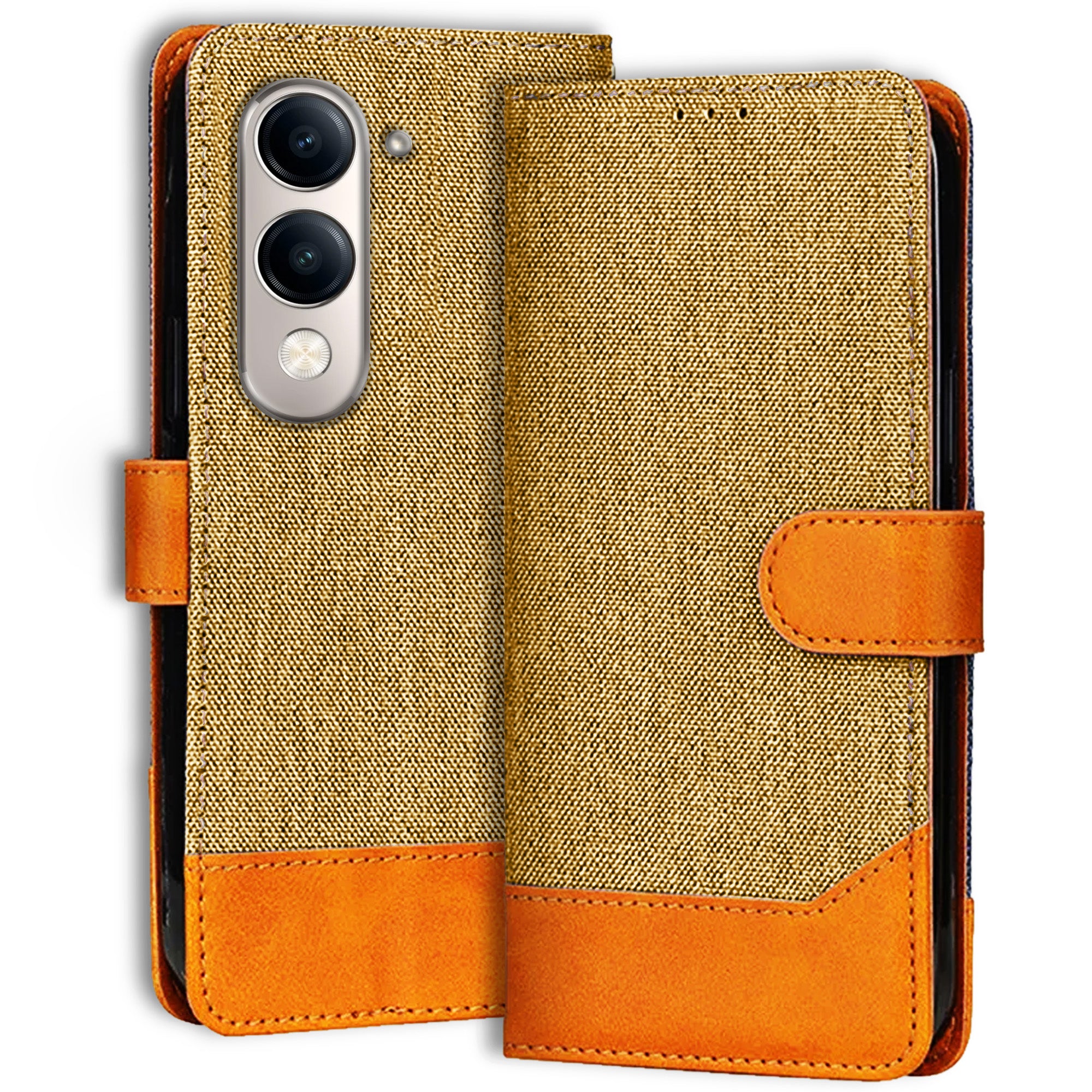 Accesorios Vivo Y19E 5G denim flip cover – Light Brown – Image 1 #color_light brown