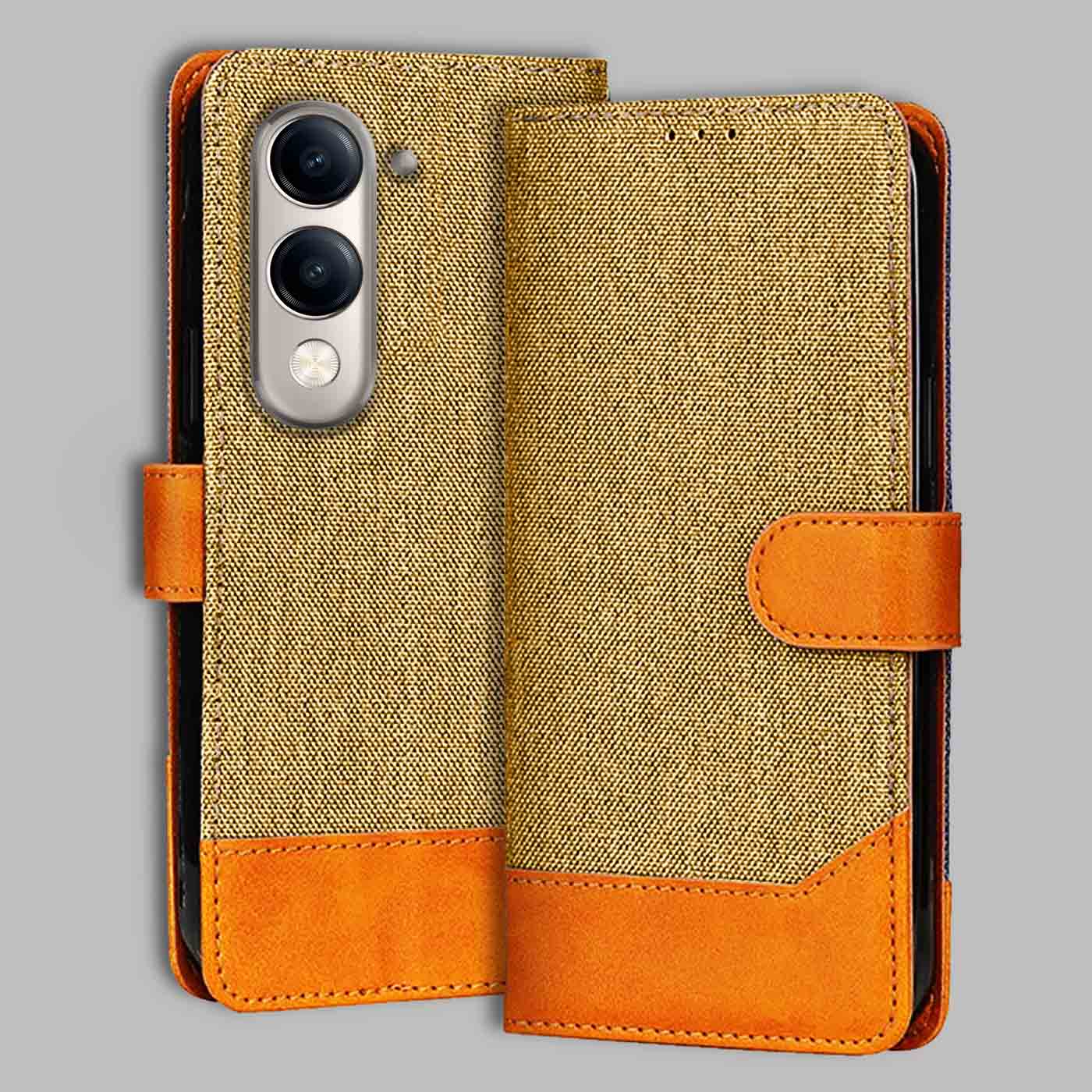 Accesorios Vivo Y19E 5G denim flip cover – Light Brown – Image 1 #color_light b
