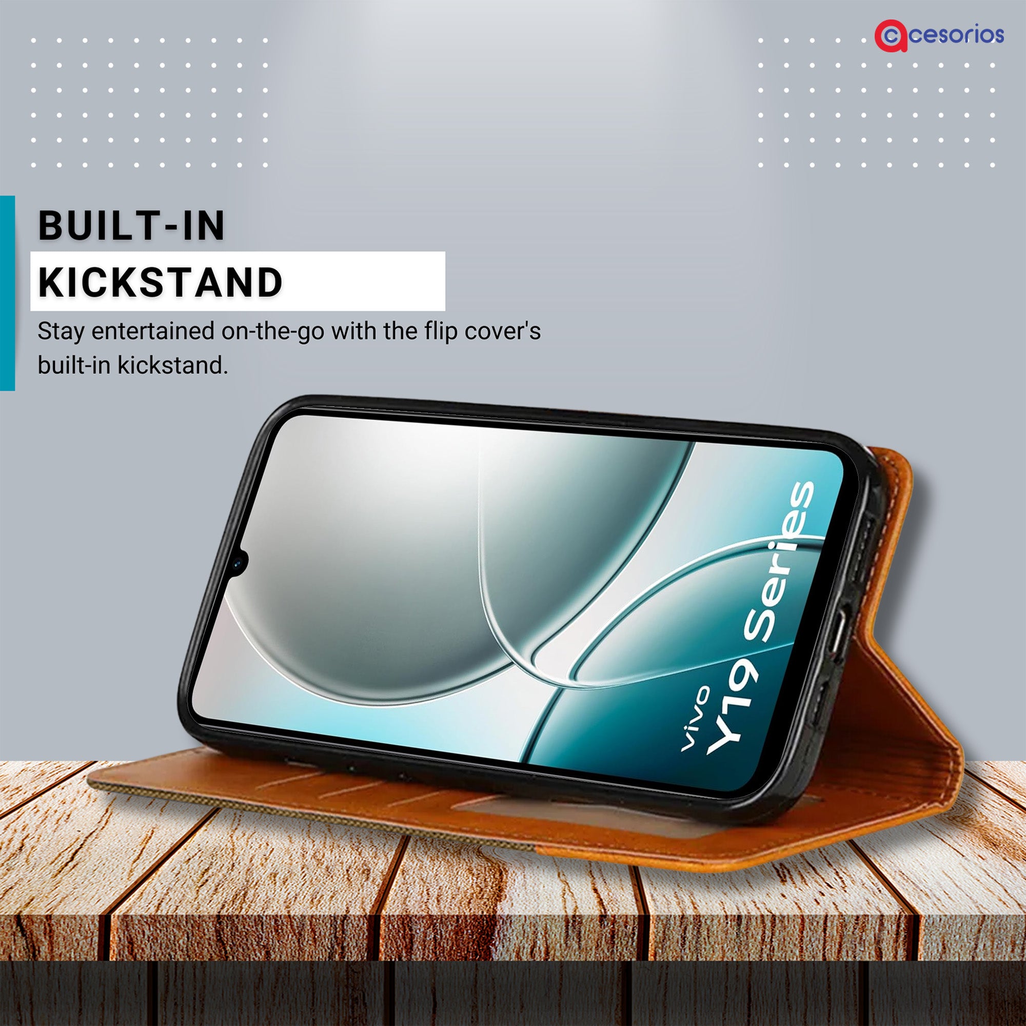 Accesorios Vivo Y19 5G denim flip cover – Dark Brown – Image 4 #color_dark brown