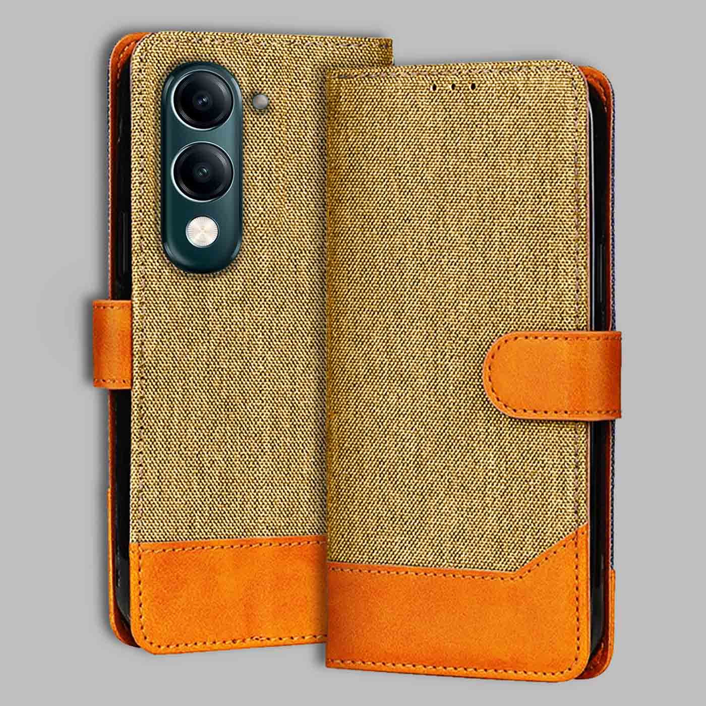 Accesorios Vivo Y19 5G denim flip cover – Light Brown – Image 1 #color_light b