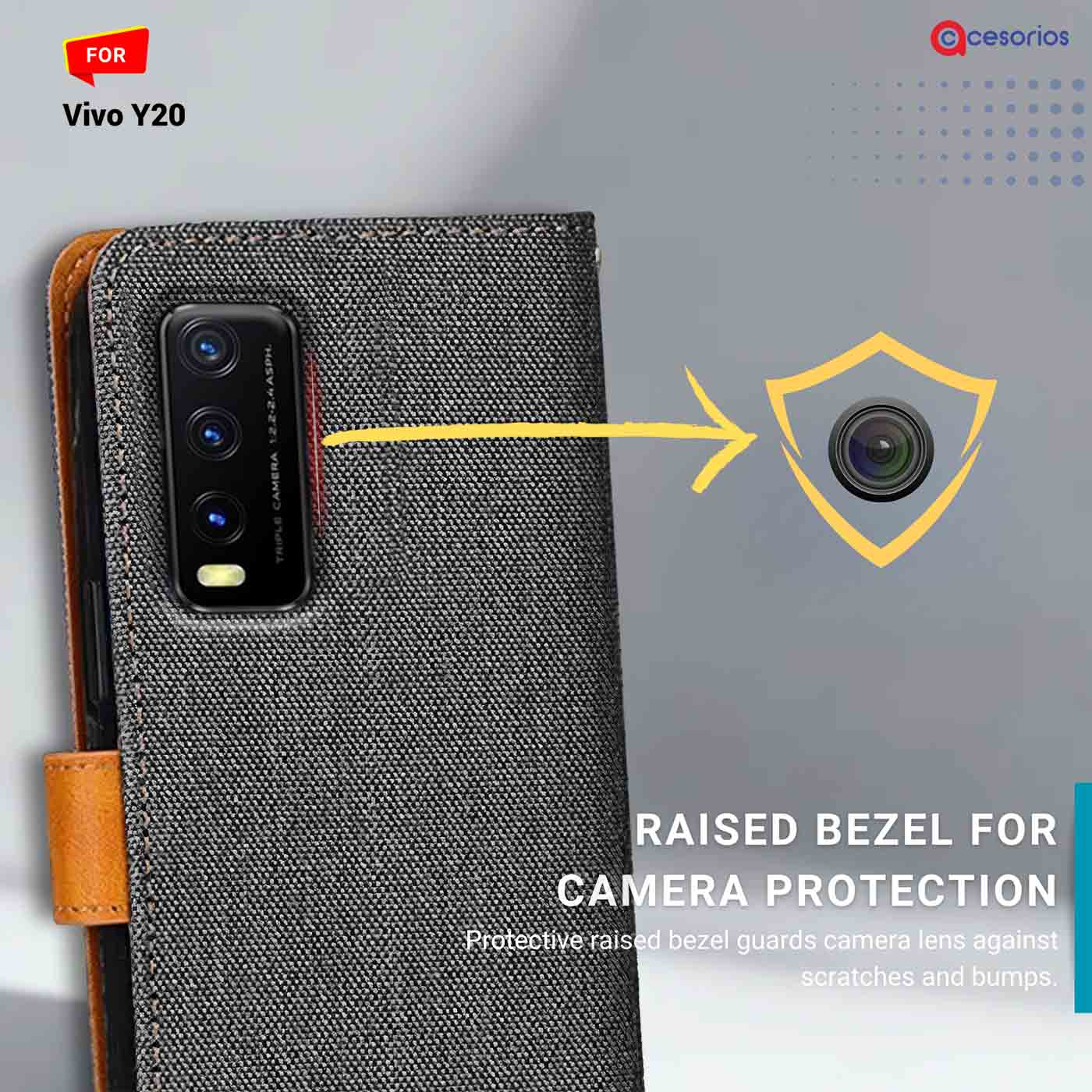 Accesorios Vivo Y20 denim flip cover – Grey – Image 2 #color_