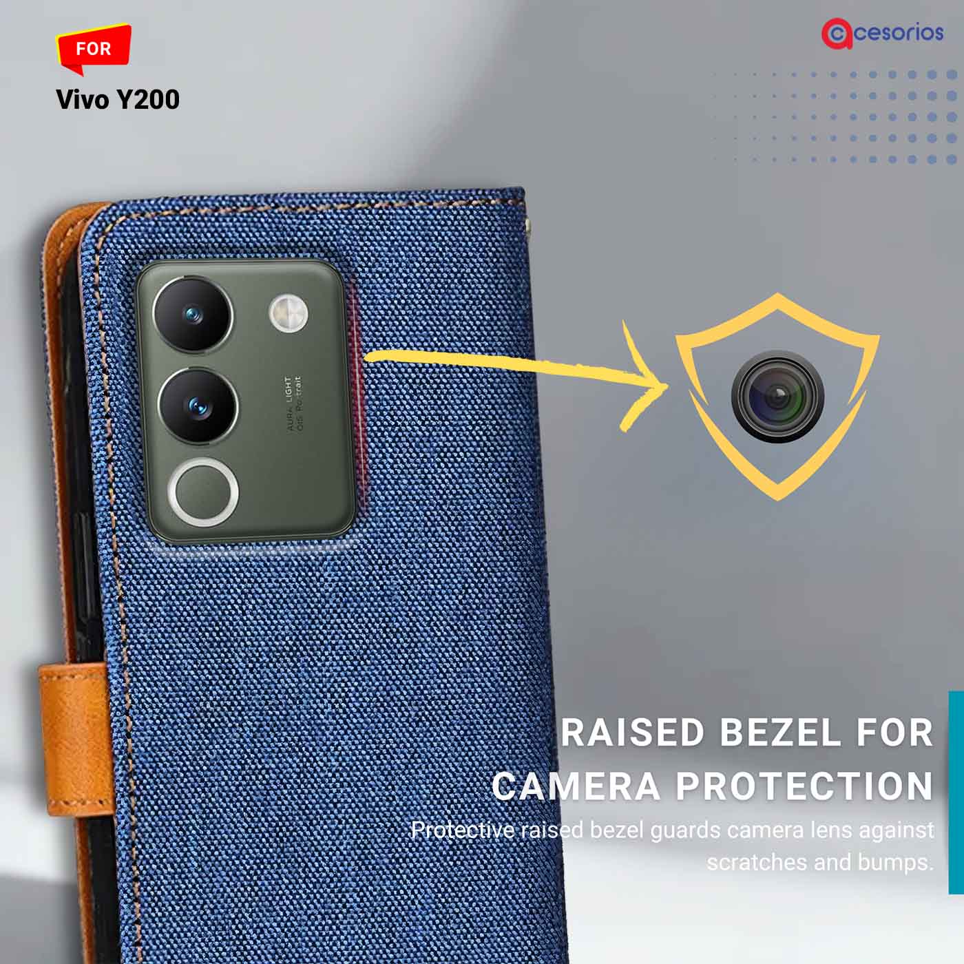 Accesorios Vivo Y200 denim flip cover – Blue – Image 2 #color_