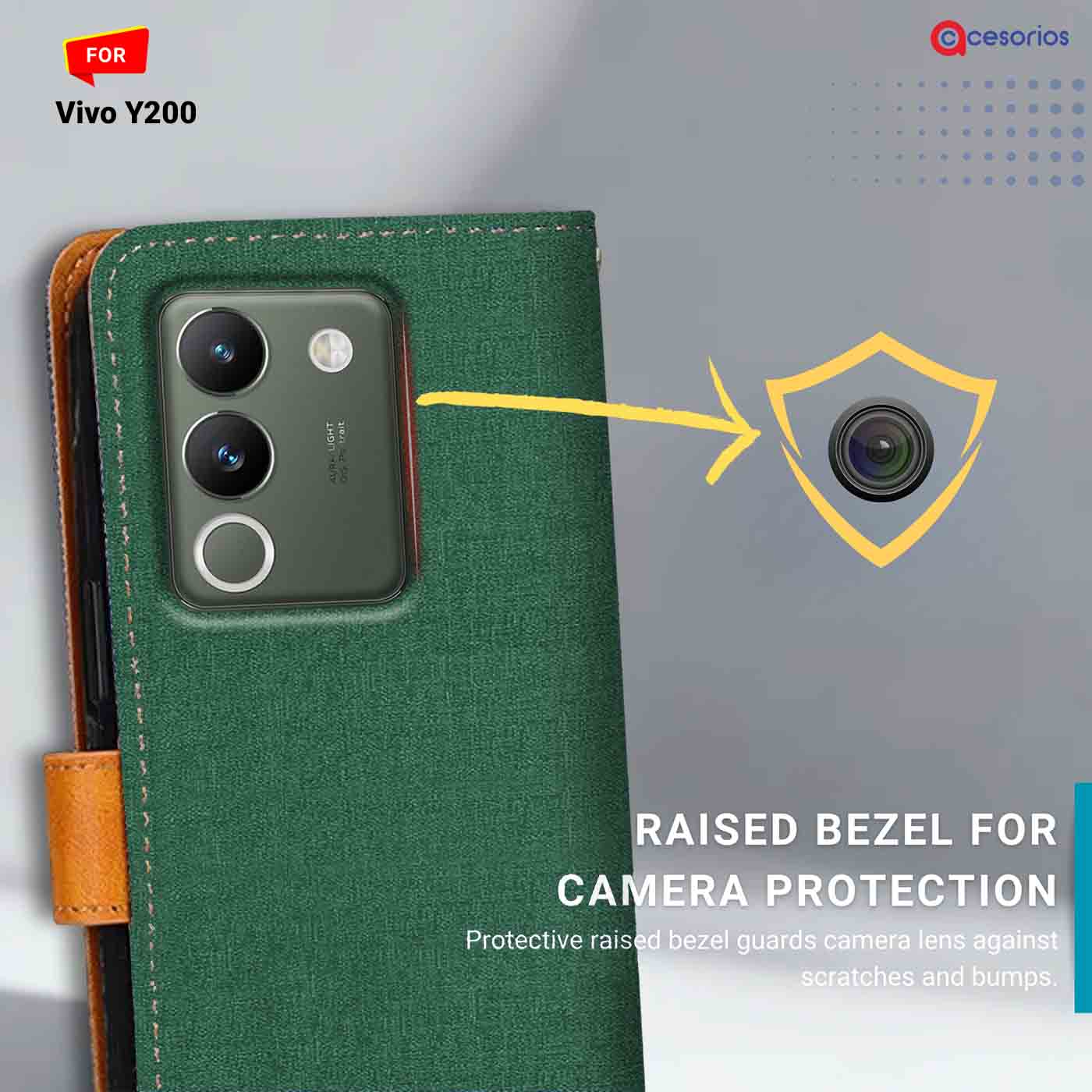 Accesorios Vivo Y200 denim flip cover – Green – Image 2 #color_g