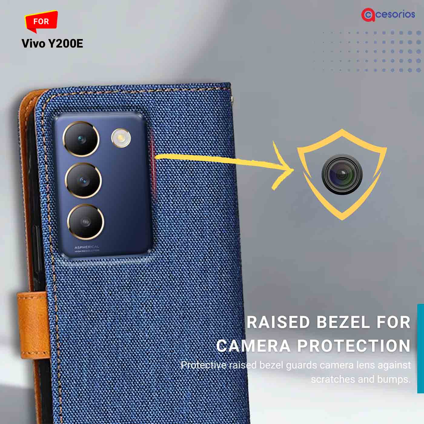 Denim & Leather back panel — Vivo Y200E in Blue mobile case