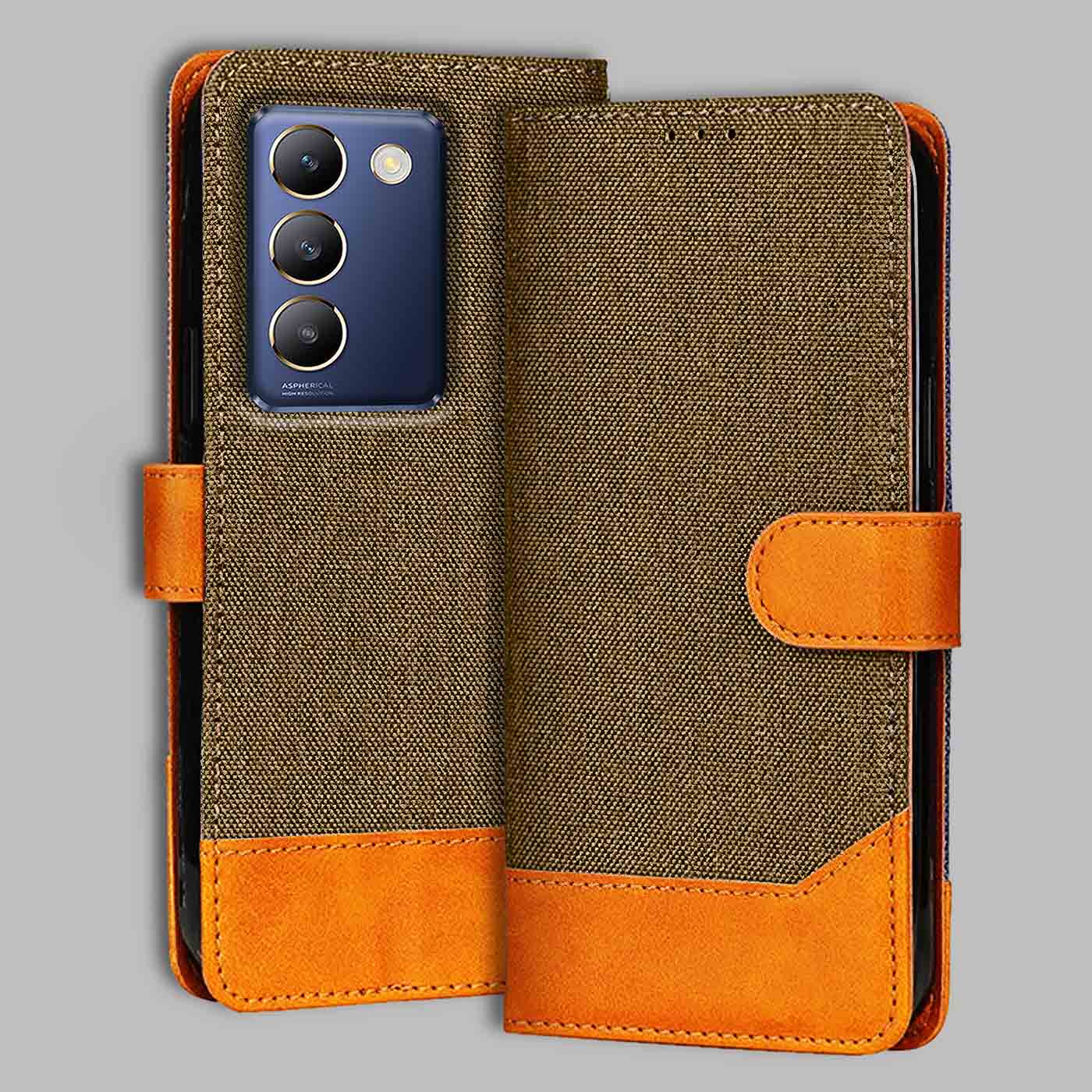 Accesorios Vivo Y200E denim flip cover – Dark Brown – Image 1 #color_dark b