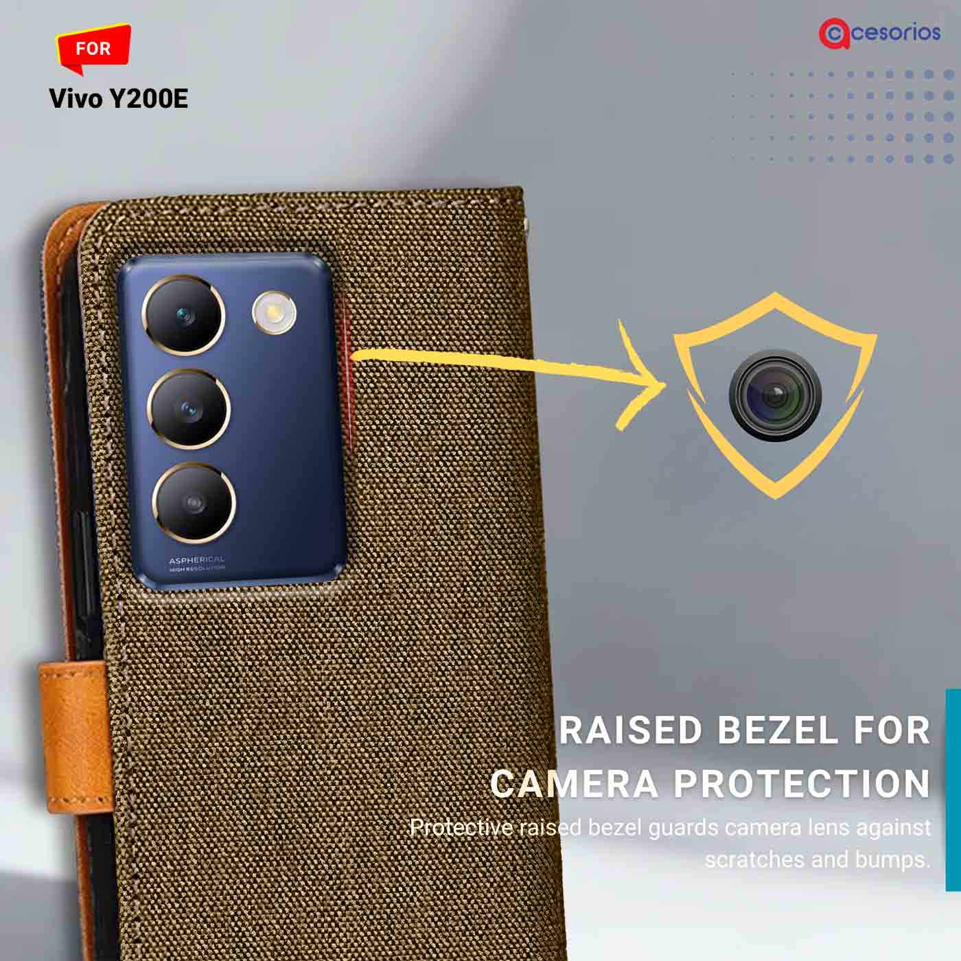 Accesorios Vivo Y200E denim flip cover – Dark Brown – Image 2 #color_dark b