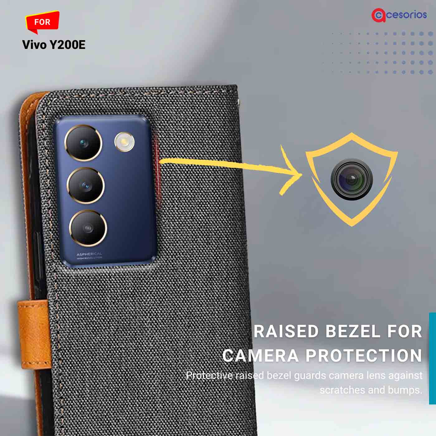 Accesorios Vivo Y200E denim flip cover – Grey – Image 2 #color_