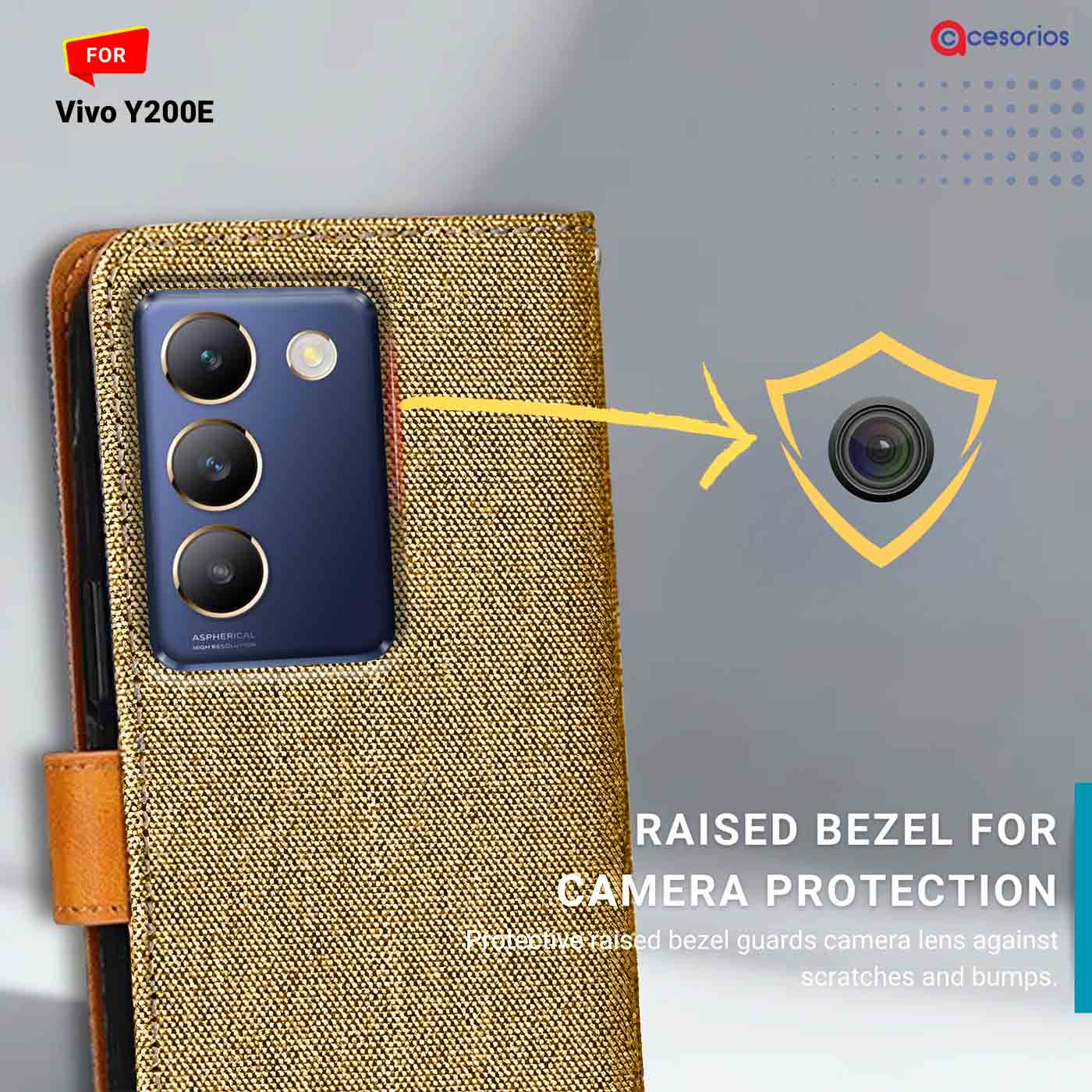 Denim & Leather back panel — Vivo Y200E in Light Brown mobile case