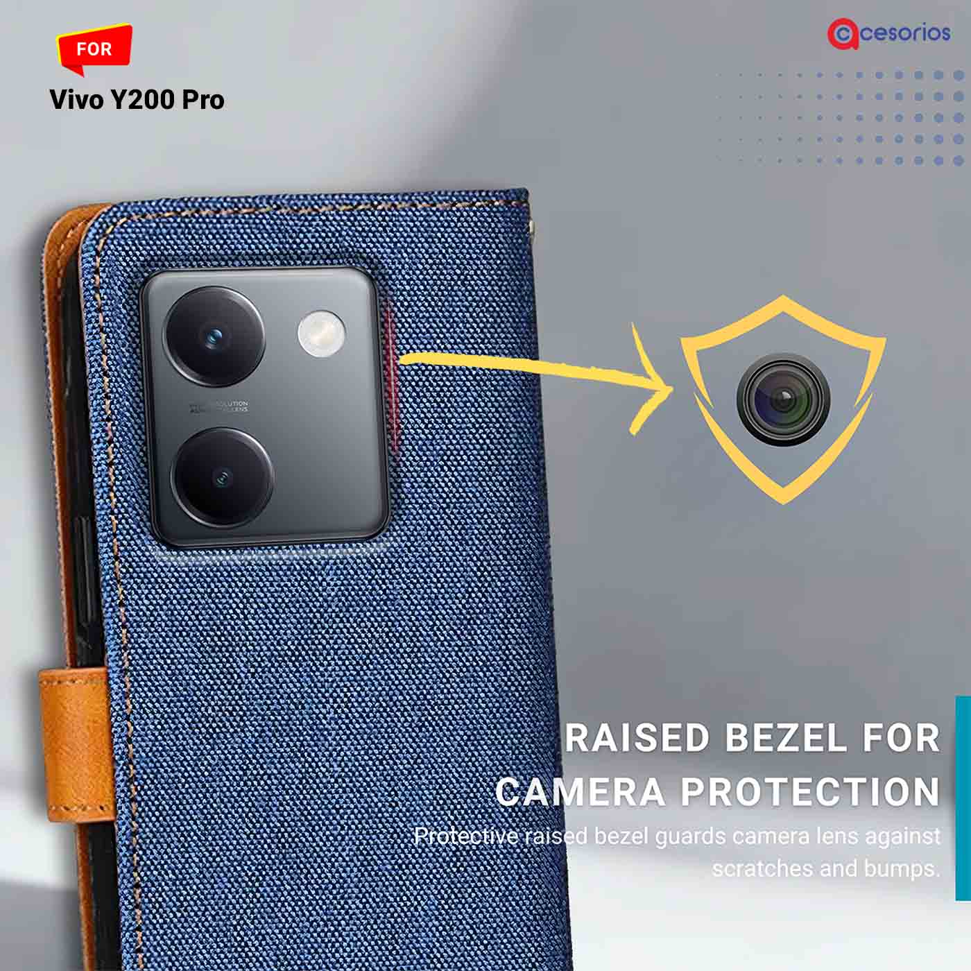 Denim & Leather back panel — Vivo Y200 Pro in Blue mobile case