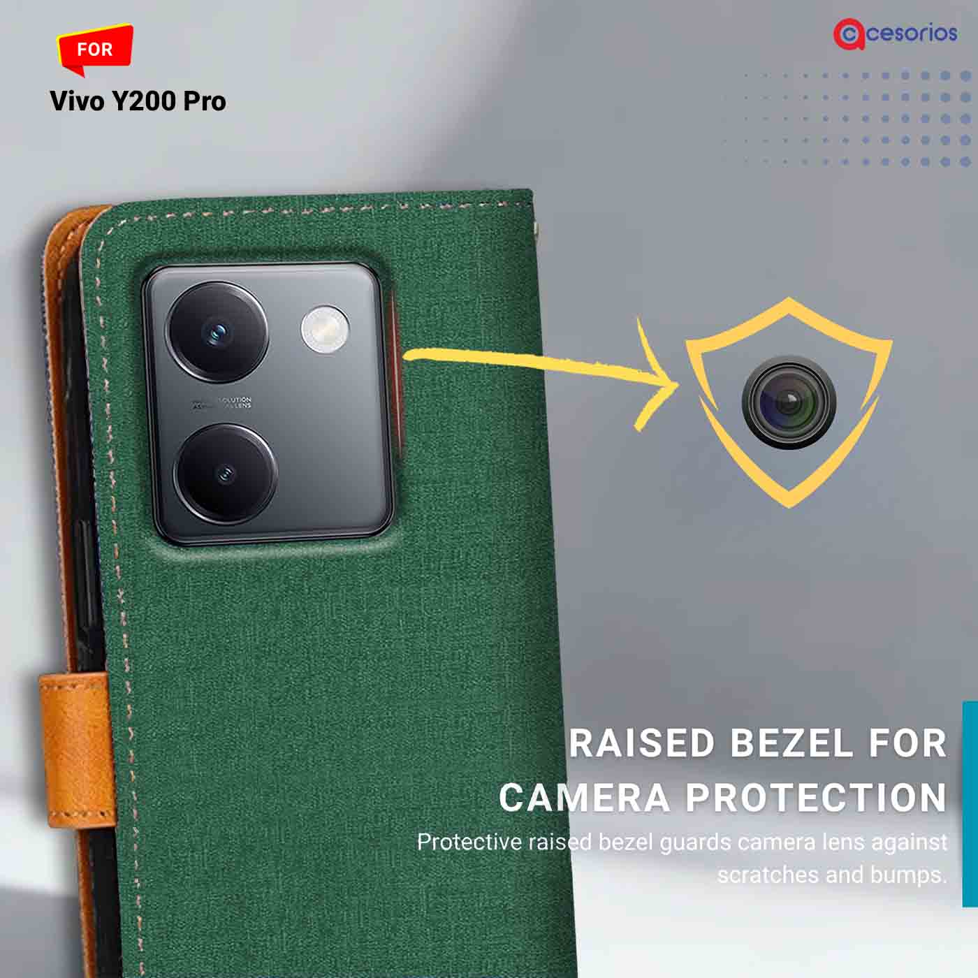 Accesorios Vivo Y200 Pro denim flip cover – Green – Image 2 #color_g