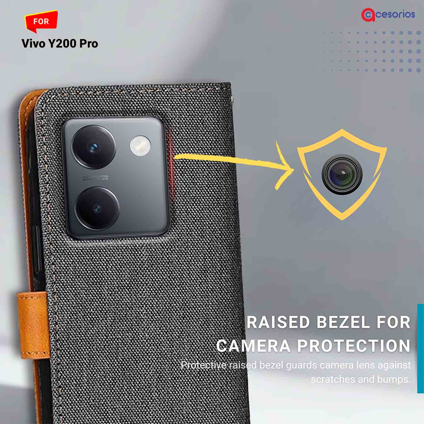 Accesorios Vivo Y200 Pro denim flip cover – Grey – Image 2 #color_