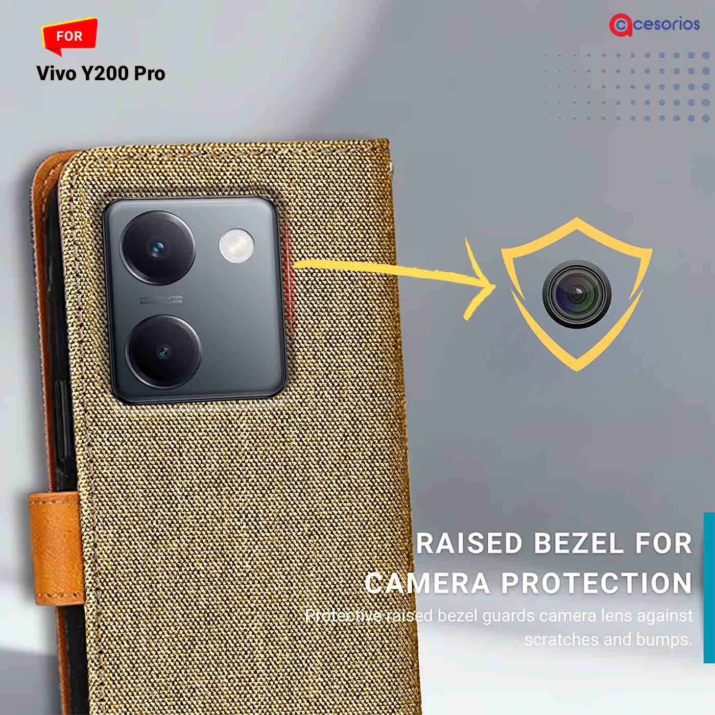 Accesorios Vivo Y200 Pro denim flip cover – Light Brown – Image 2 #color_light b