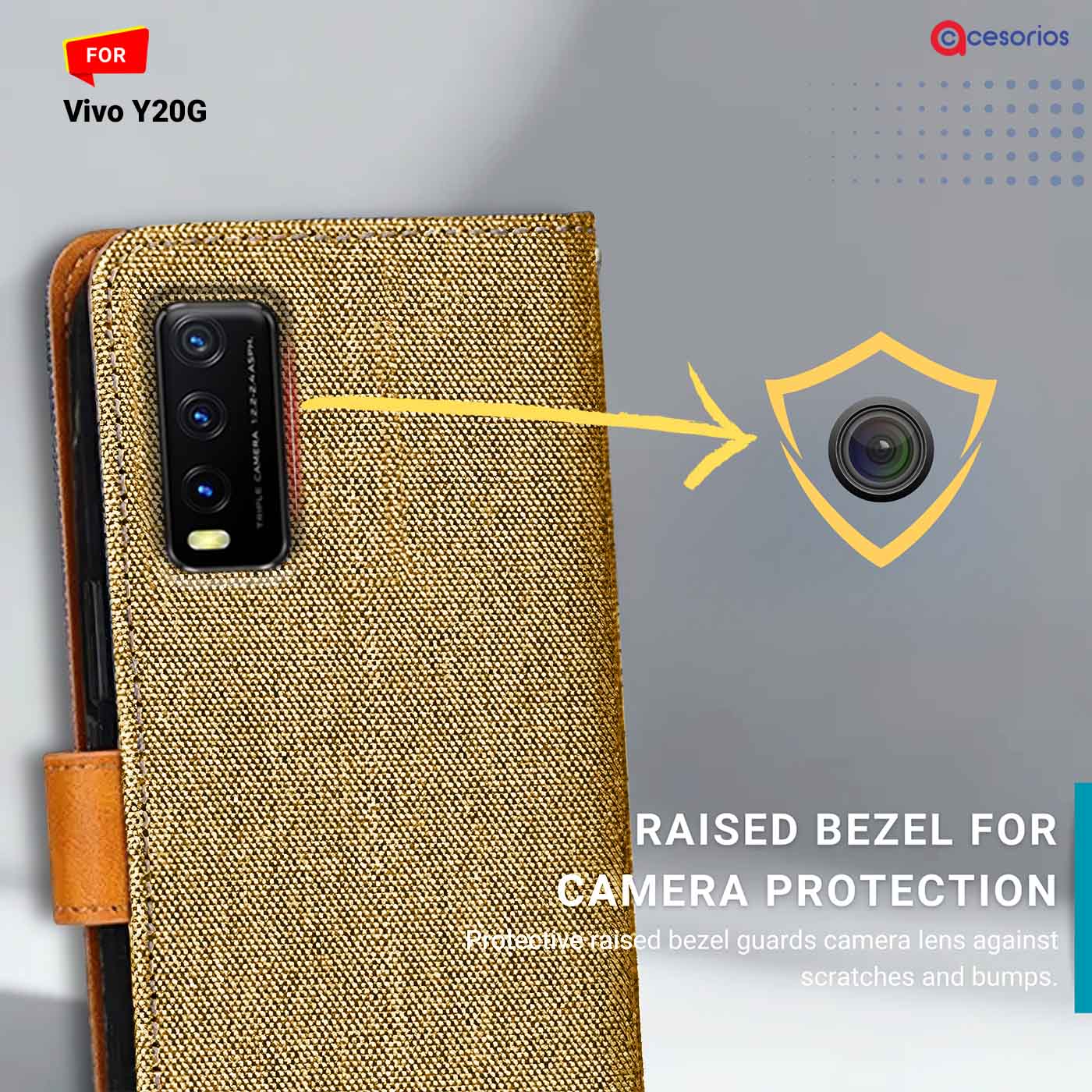 Accesorios Vivo Y20G denim flip cover – Light Brown – Image 2 #color_light b