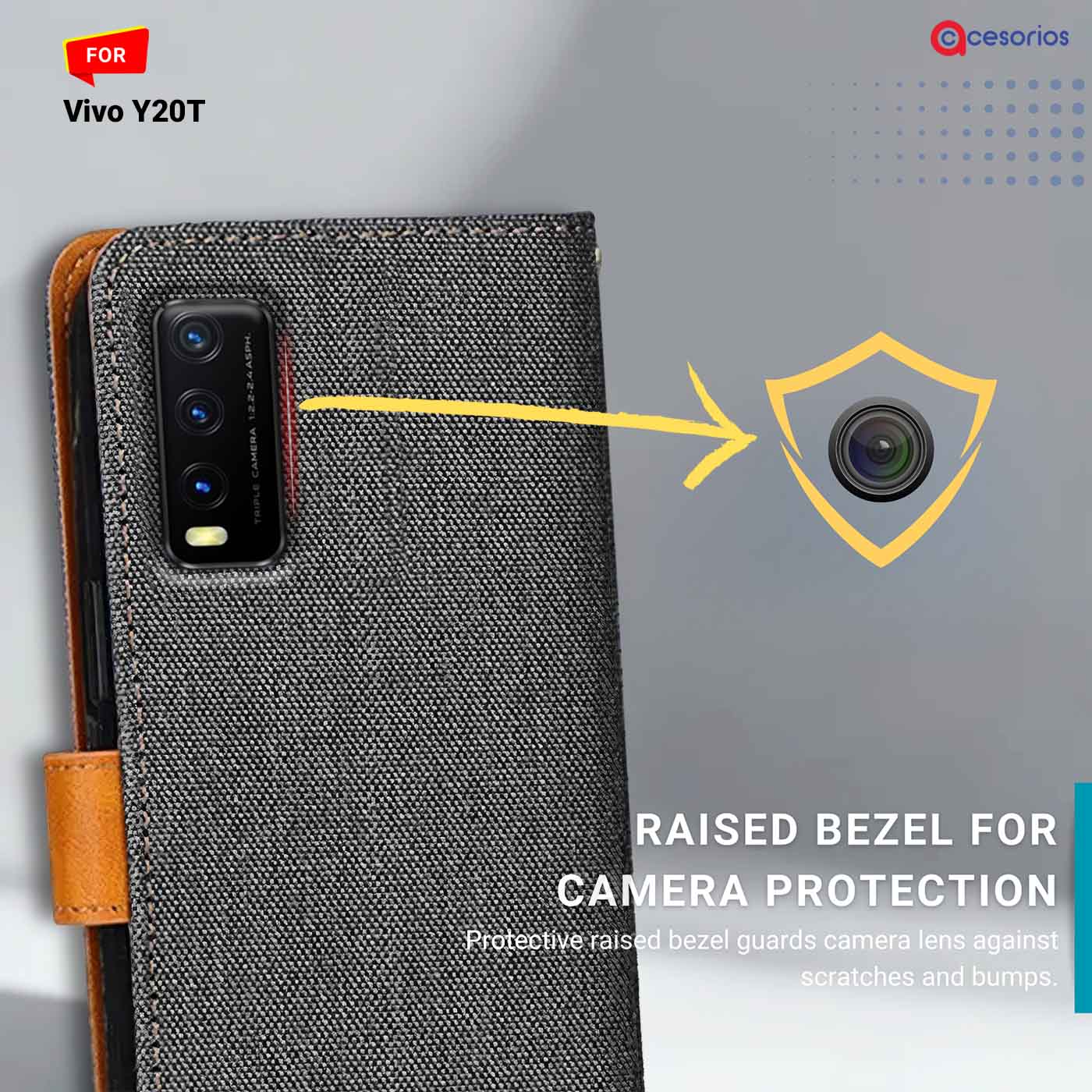 Denim & Leather back panel — Vivo Y20T in Grey mobile case
