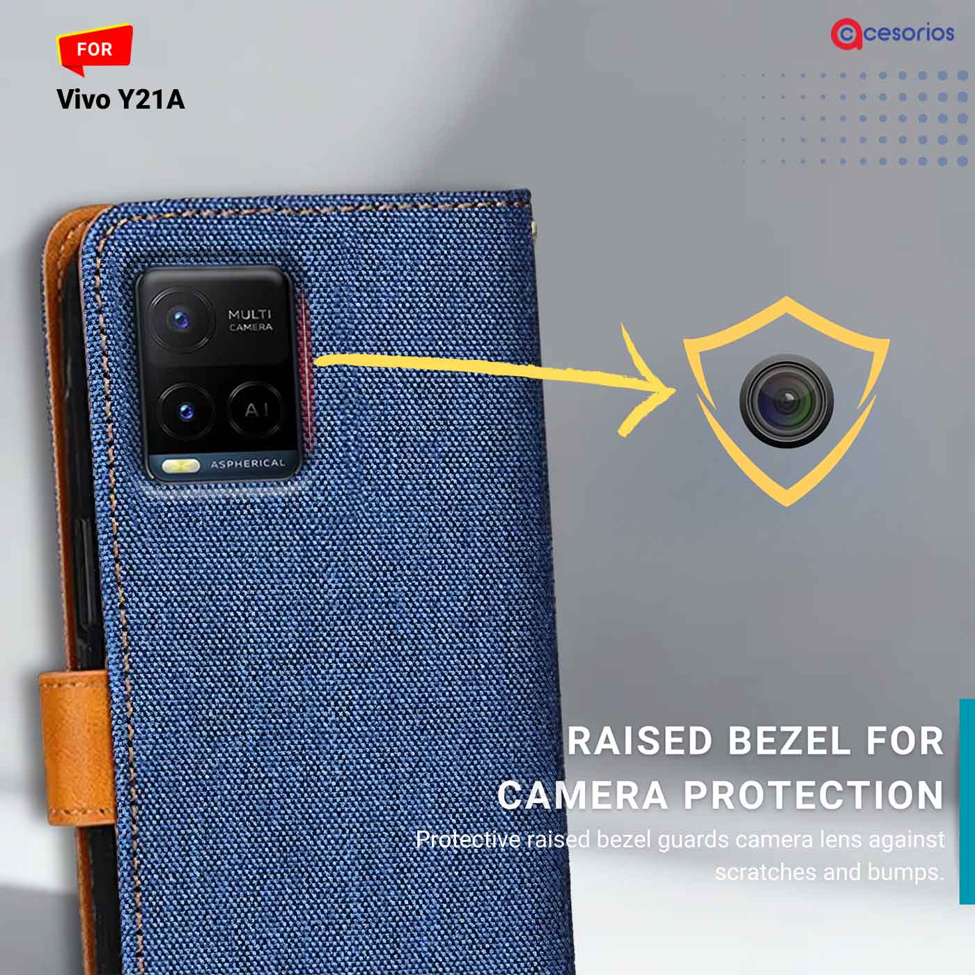 Denim & Leather back panel — Vivo Y21A in Blue mobile case