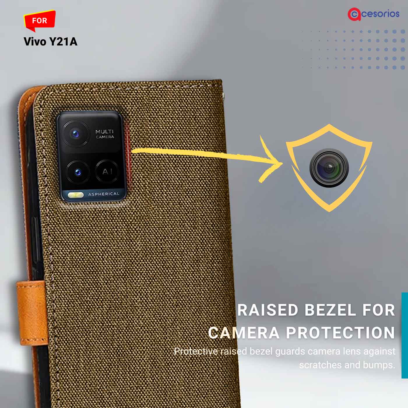 Denim & Leather back panel — Vivo Y21A in Dark Brown mobile case