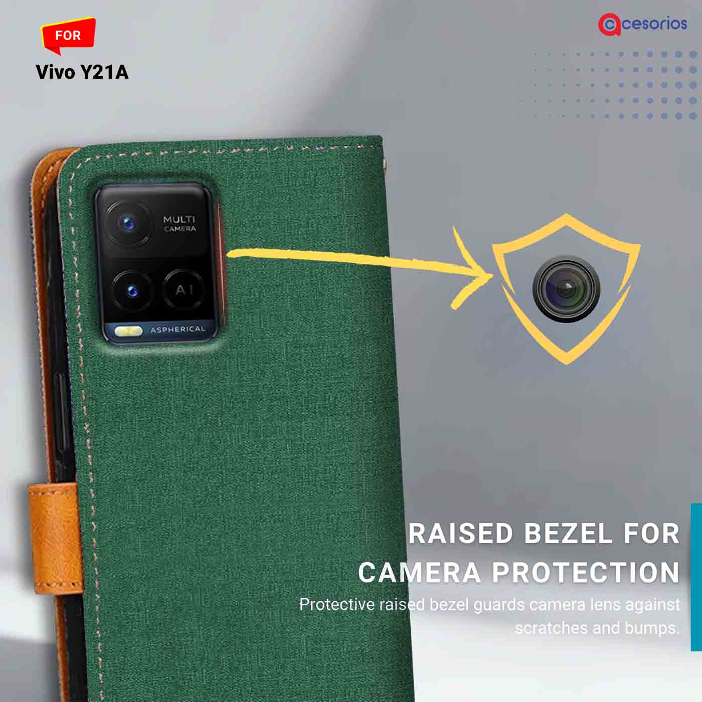 Accesorios Vivo Y21A denim flip cover – Green – Image 2 #color_g