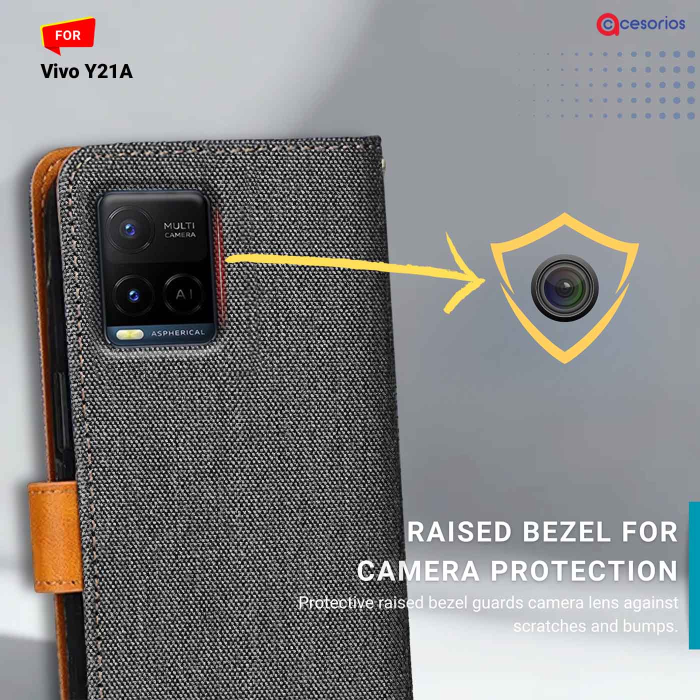 Denim & Leather back panel — Vivo Y21A in Grey mobile case