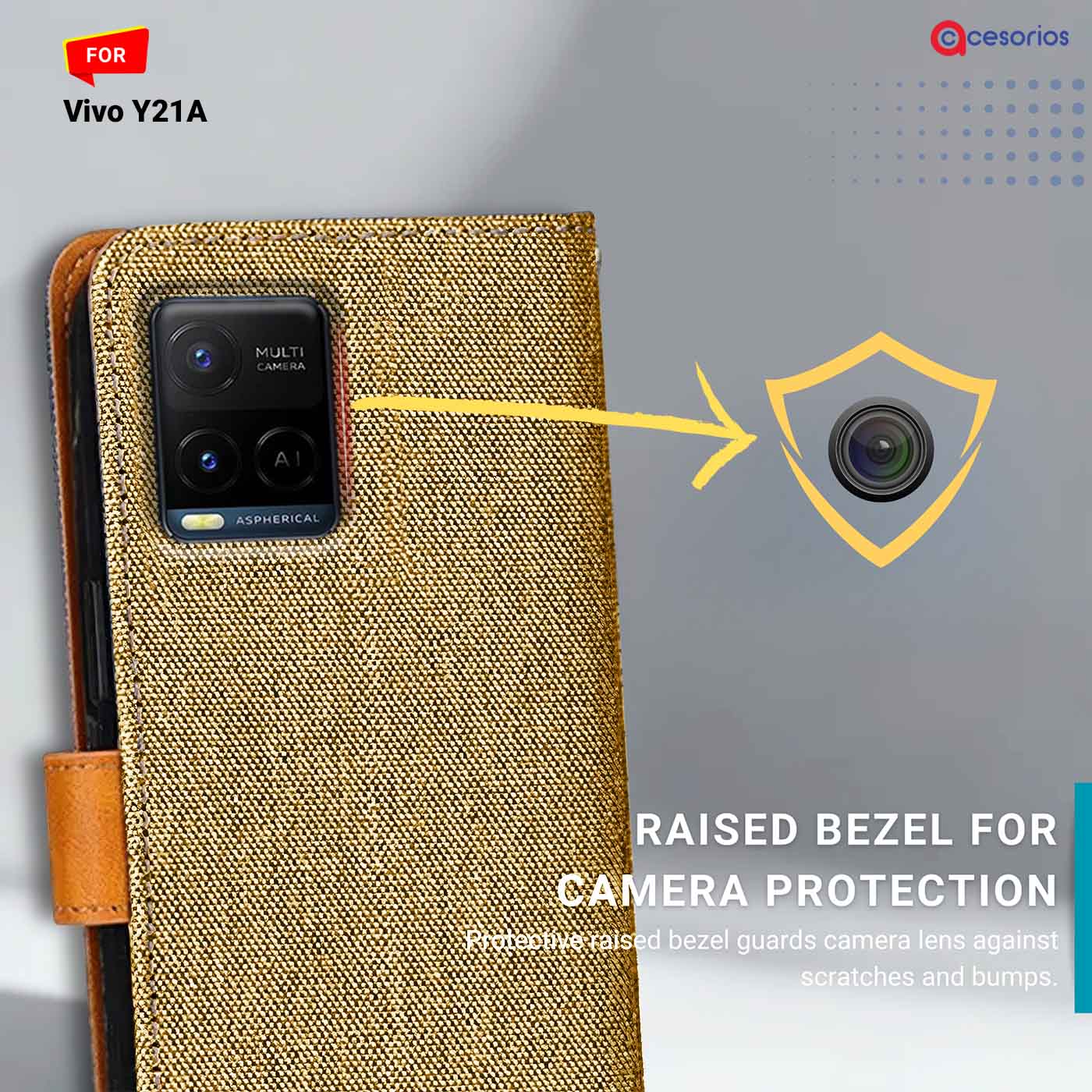 Accesorios Vivo Y21A denim flip cover – Light Brown – Image 2 #color_light b