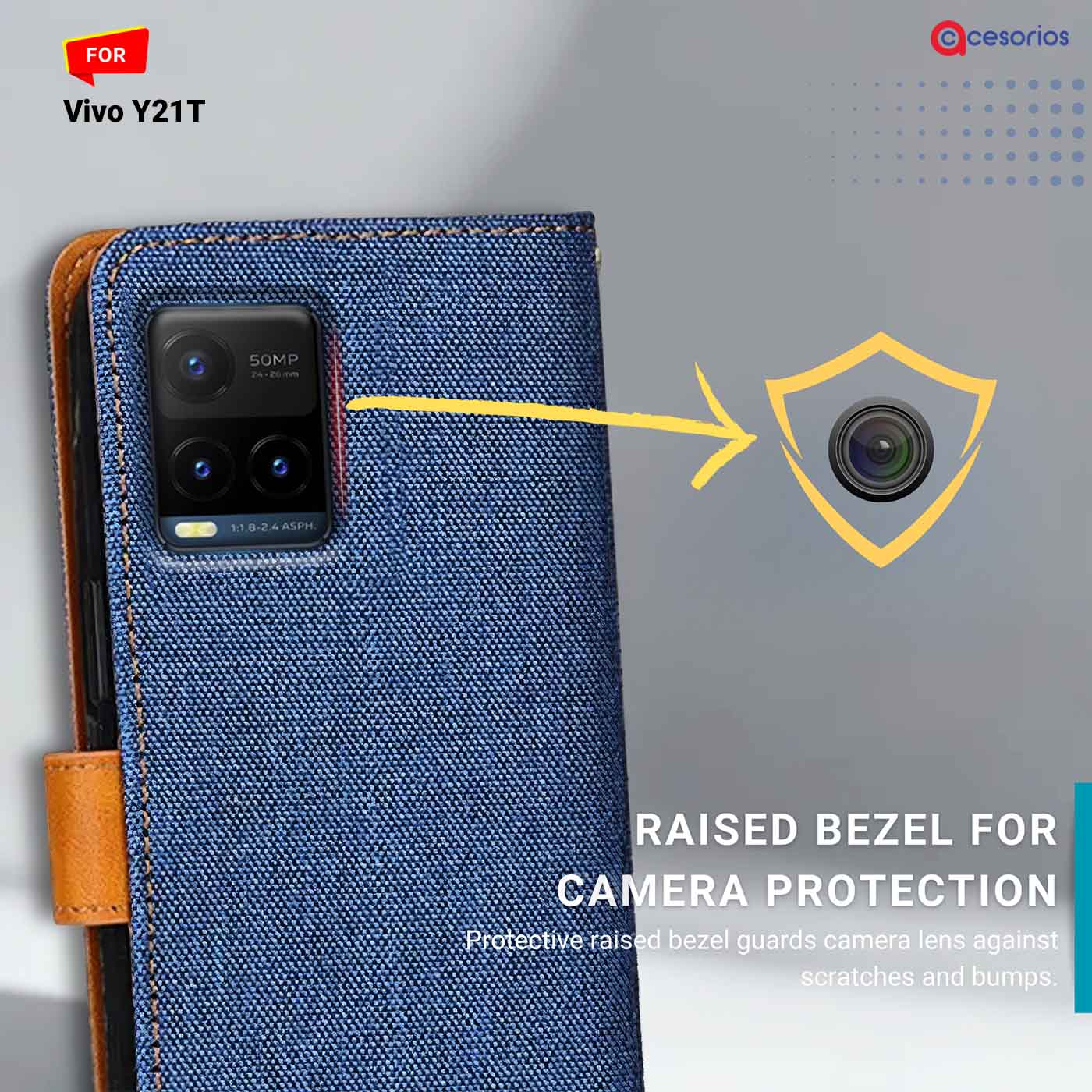 Accesorios Vivo Y21T denim flip cover – Blue – Image 2 #color_
