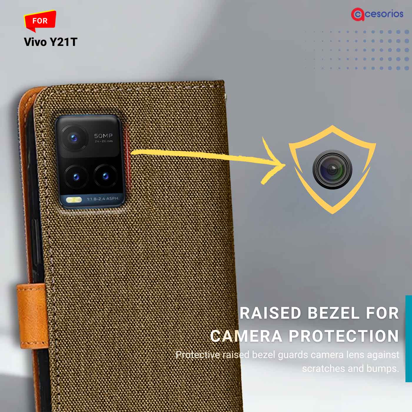 Accesorios Vivo Y21T denim flip cover – Dark Brown – Image 2 #color_dark b