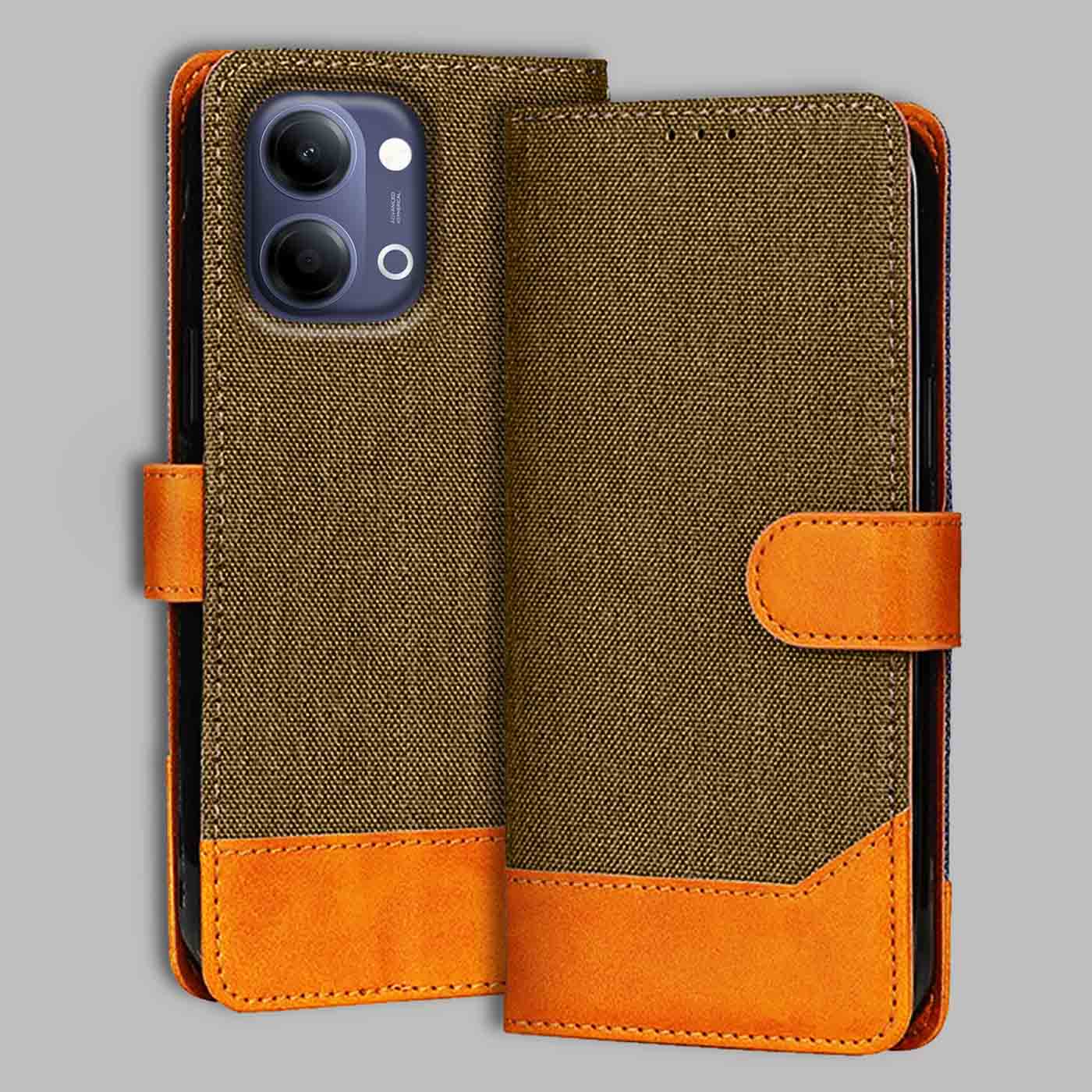 Vivo Y21 5G 2026 flip cover in Brown — front view by Accesorios