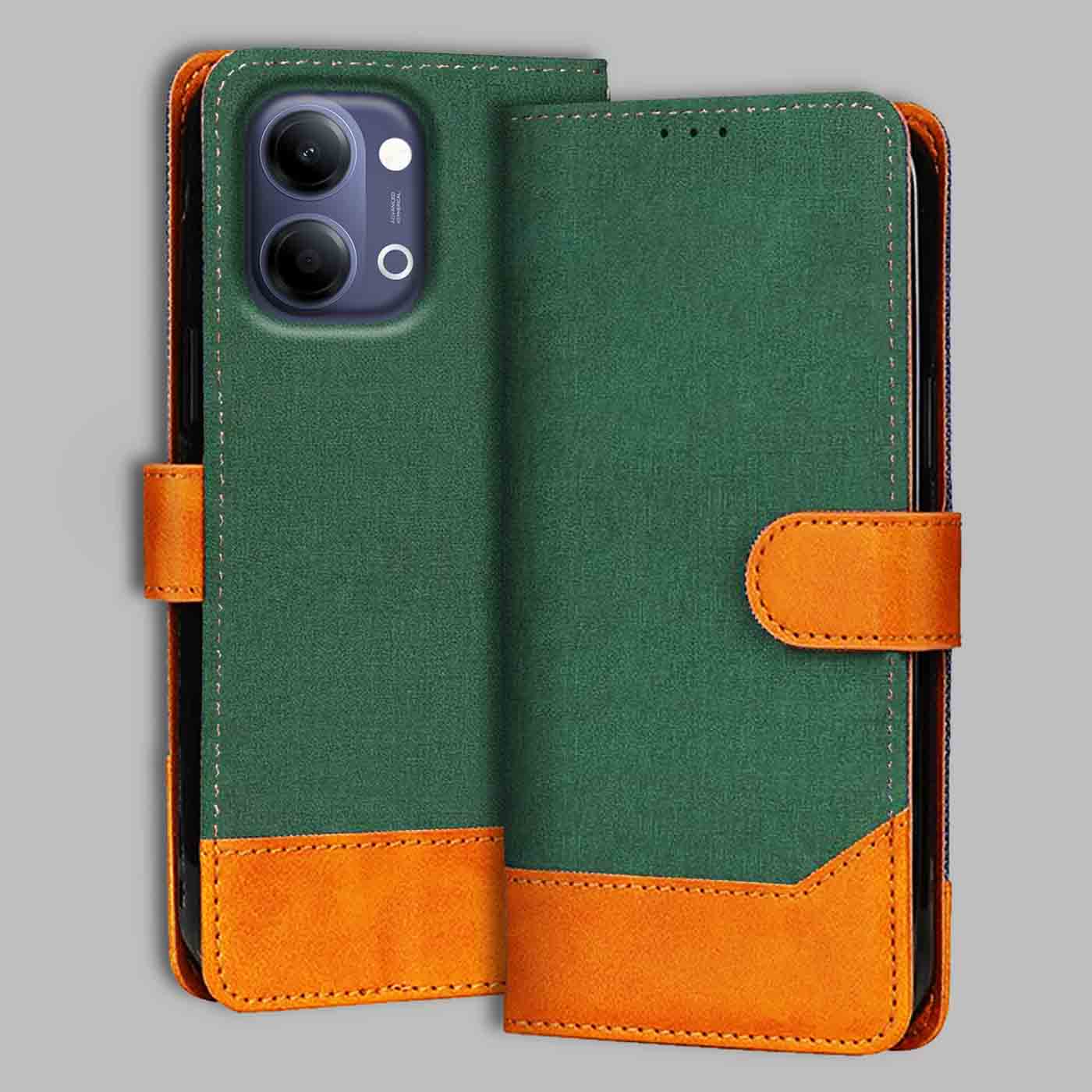 Vivo Y21 5G 2026 flip cover in Forest Green — front view by Accesorios