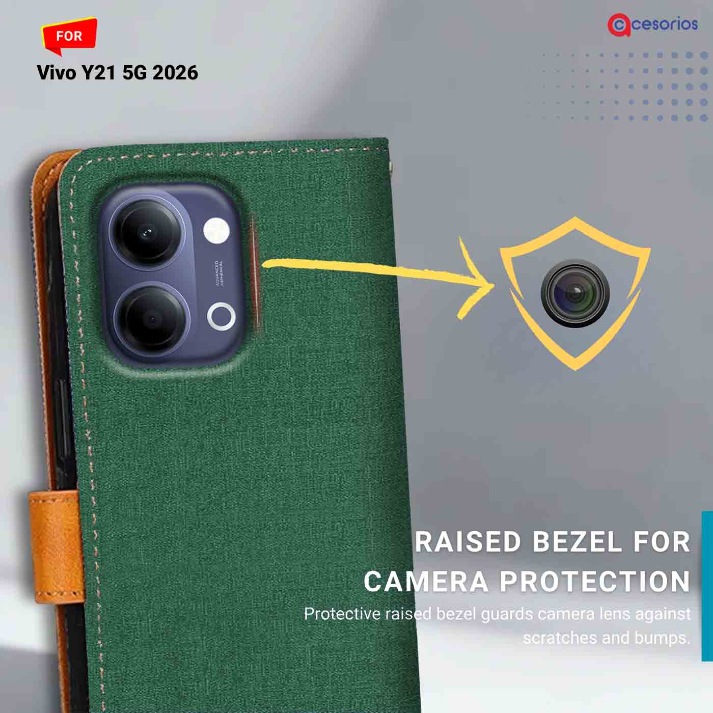 Denim & Leather back panel — Vivo Y21 5G 2026 in Forest Green mobile case