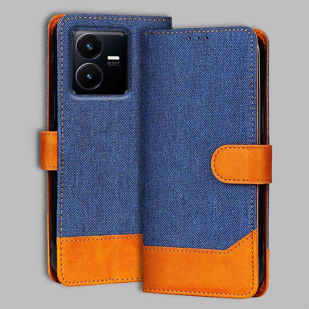 Vivo Y22 flip cover in Blue — front view by Accesorios