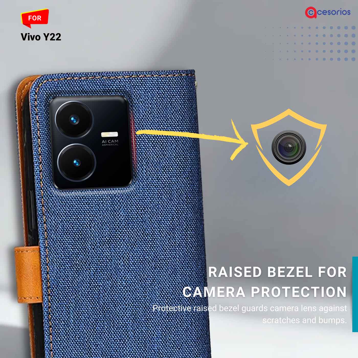 Denim & Leather back panel — Vivo Y22 in Blue mobile case