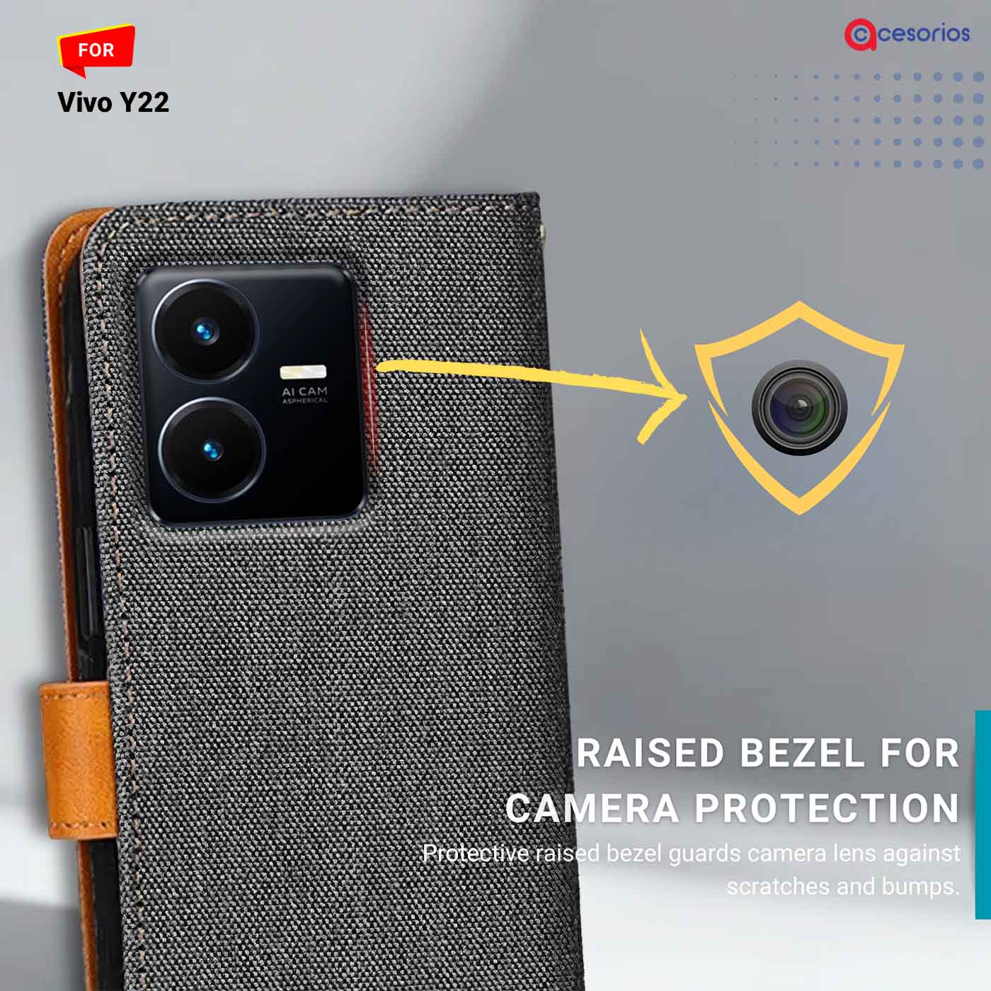 Denim & Leather back panel — Vivo Y22 in Grey mobile case