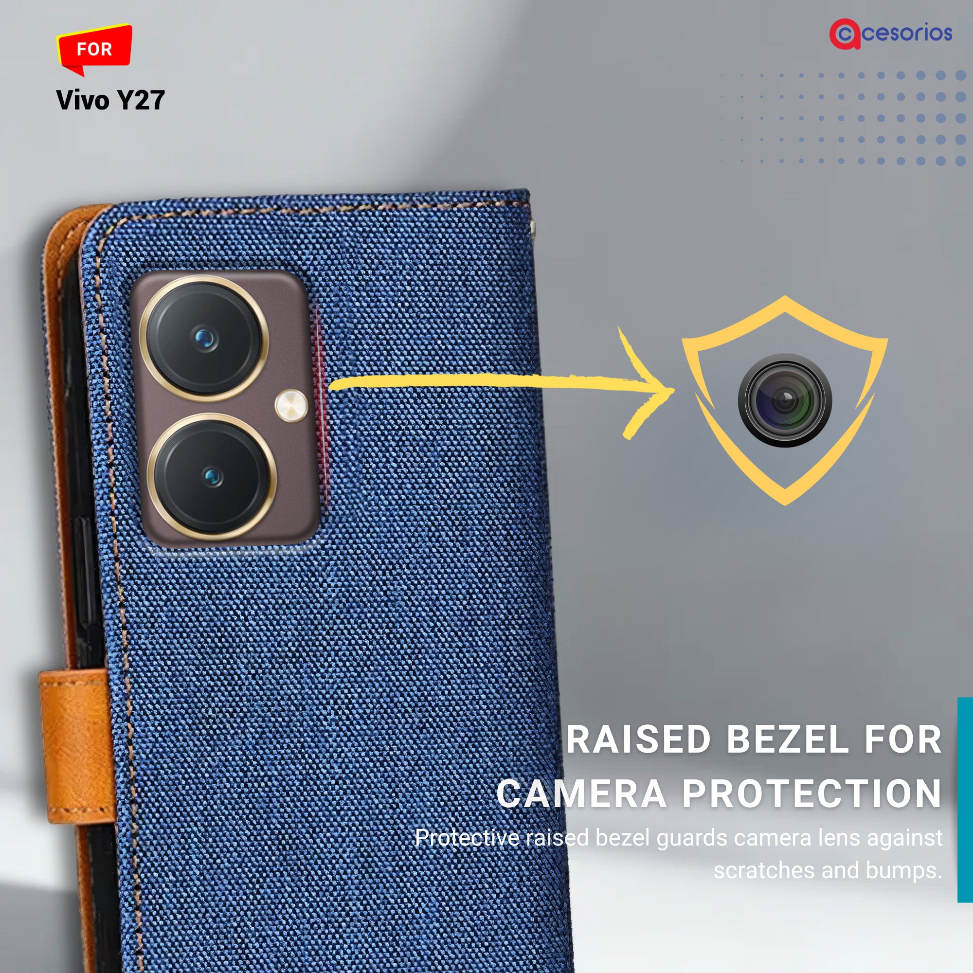 Denim & Leather back panel — Vivo Y27 in Blue mobile case
