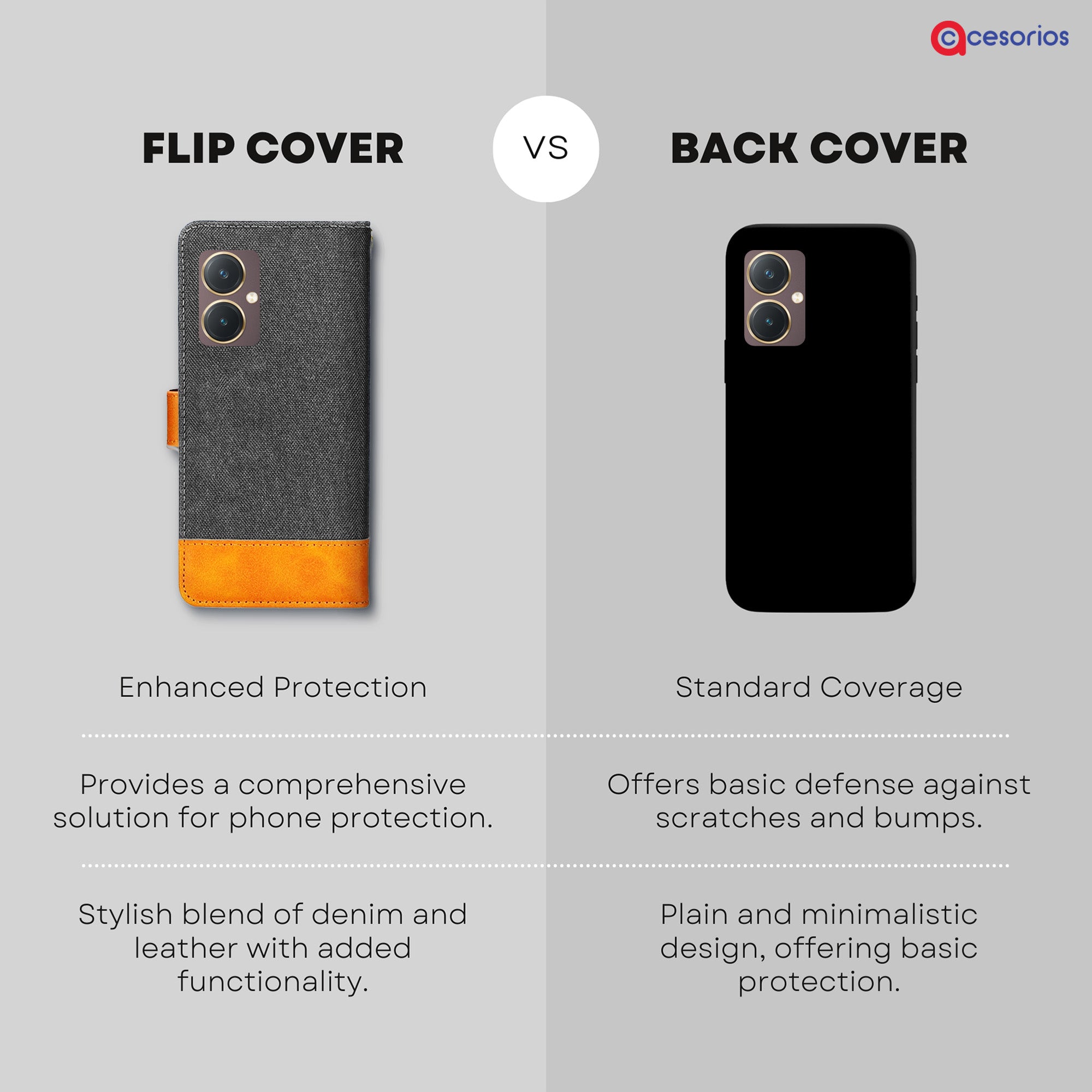 Accesorios Vivo Y27 denim flip cover – Grey – Image 8 #color_